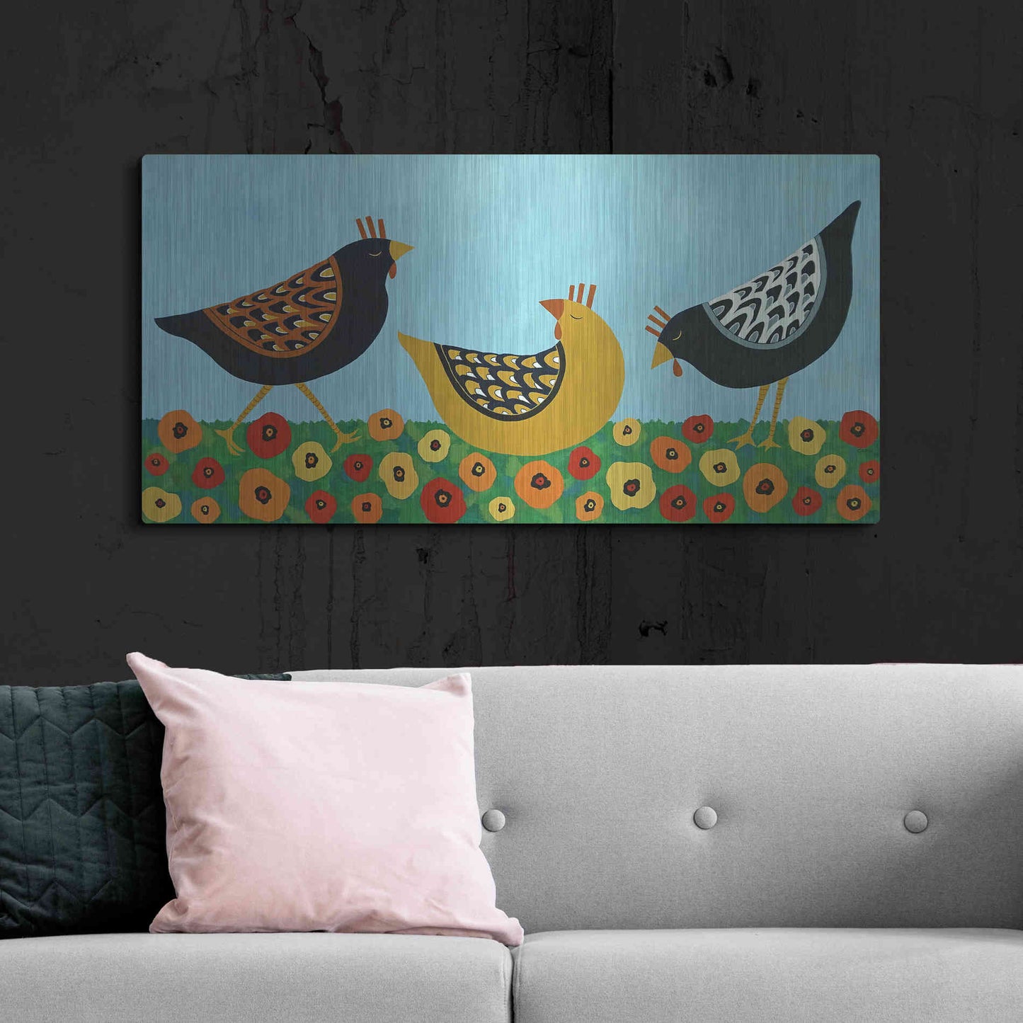 Luxe Metal Art 'Hens and Poppies by Casey Craig Metal Wall Art,48x24