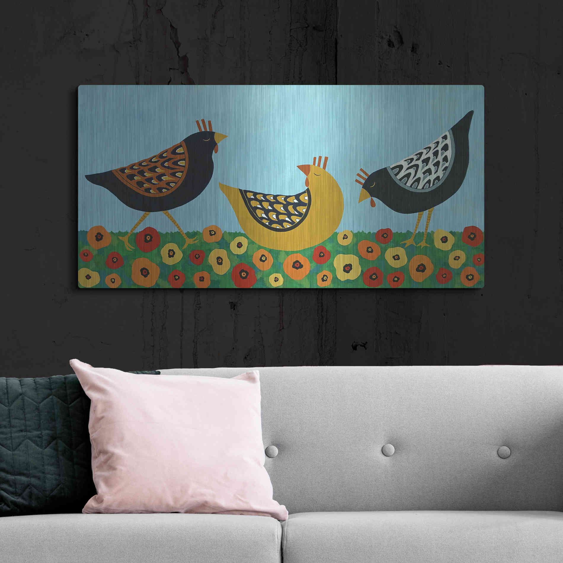 Luxe Metal Art 'Hens and Poppies by Casey Craig Metal Wall Art,48x24