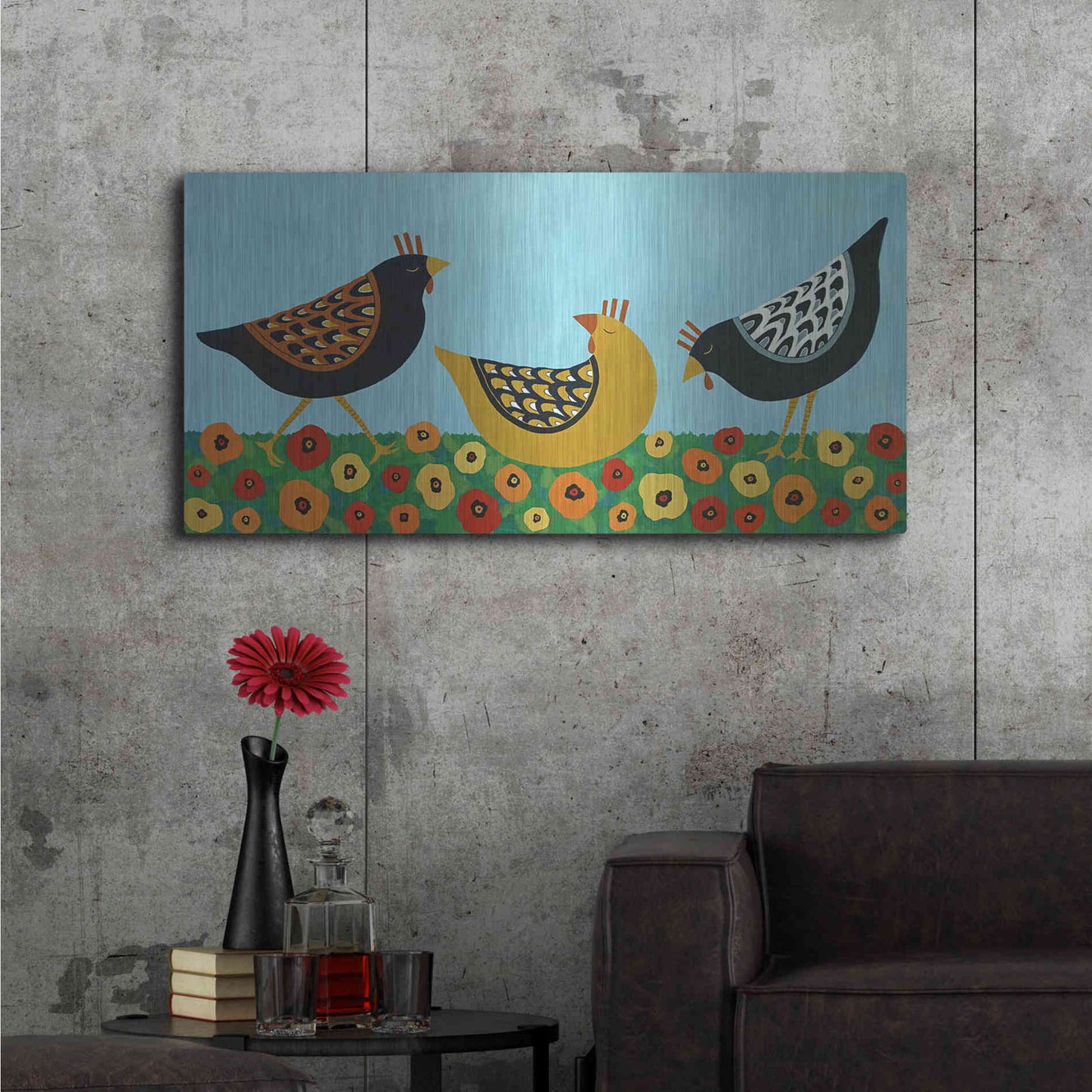 Luxe Metal Art 'Hens and Poppies by Casey Craig Metal Wall Art,48x24