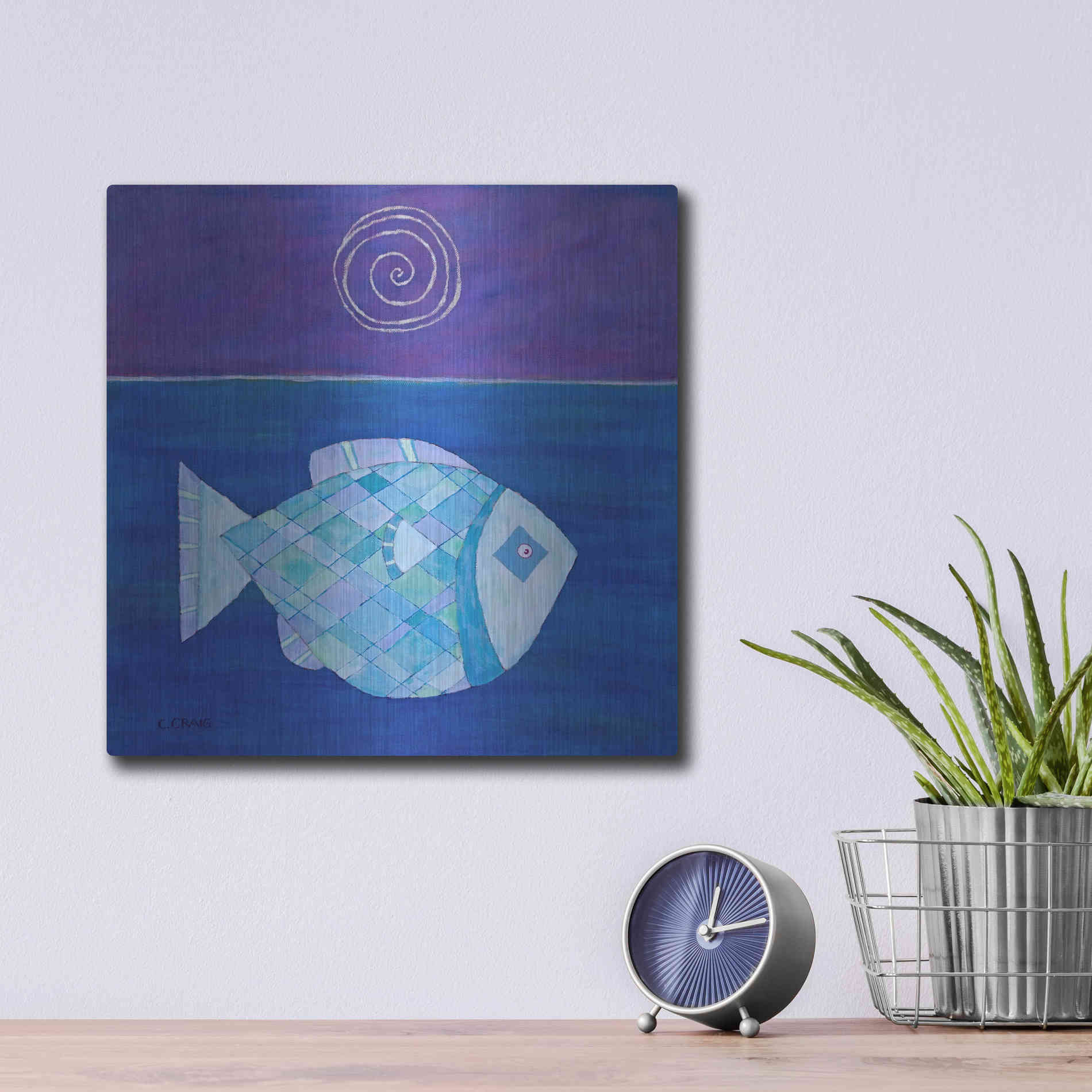 Luxe Metal Art 'Fish with Spiral Moon by Casey Craig Metal Wall Art,12x12