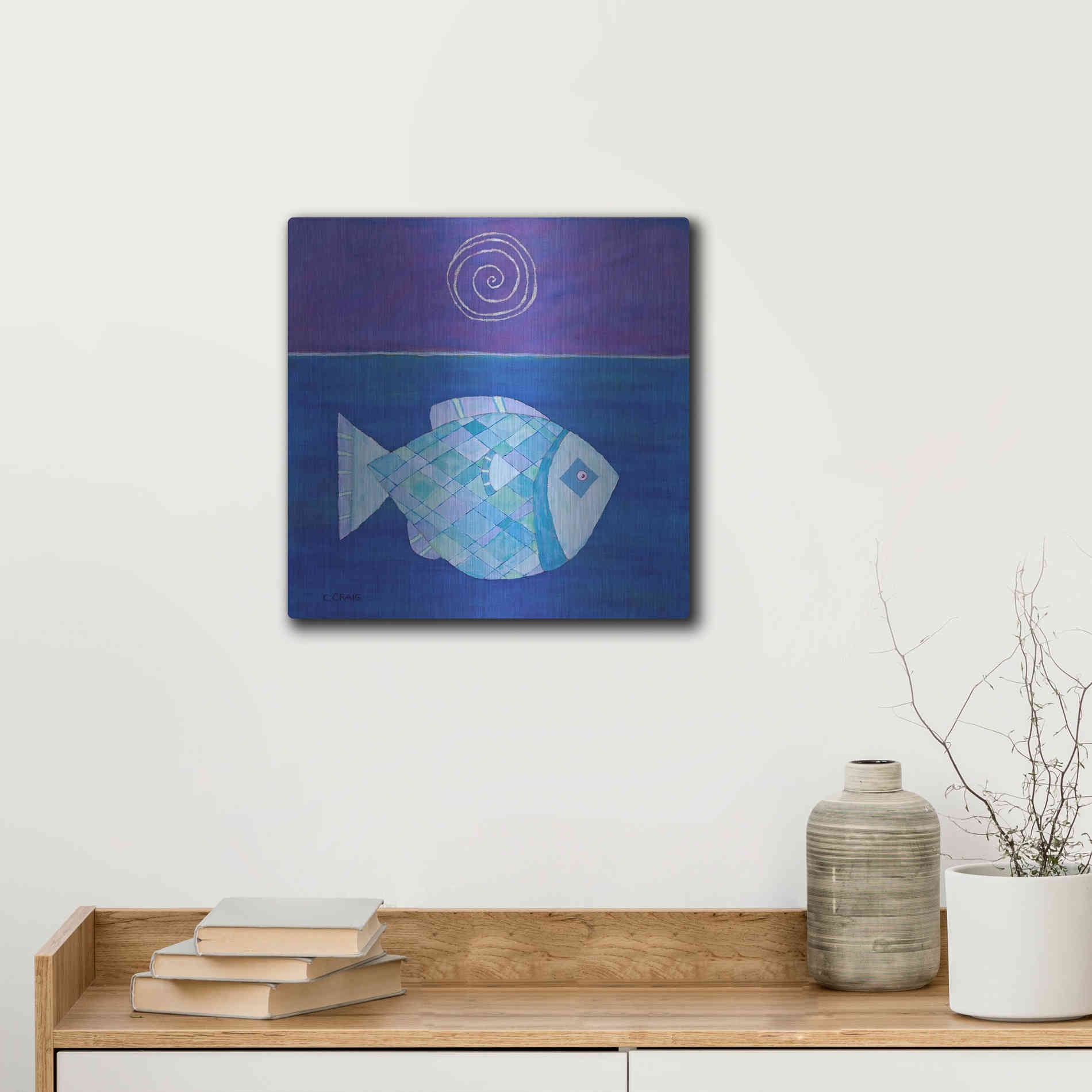 Luxe Metal Art 'Fish with Spiral Moon by Casey Craig Metal Wall Art,12x12