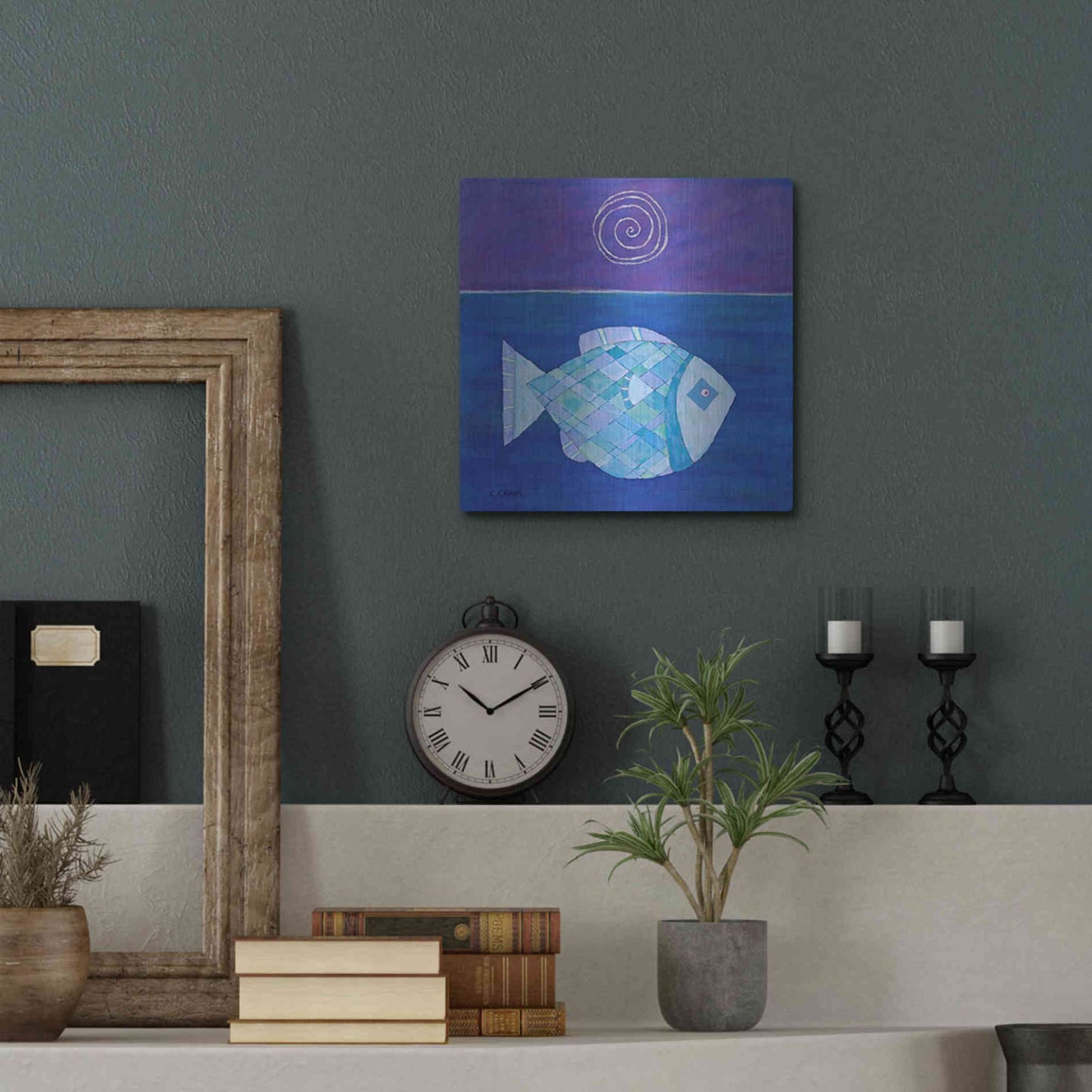 Luxe Metal Art 'Fish with Spiral Moon by Casey Craig Metal Wall Art,12x12