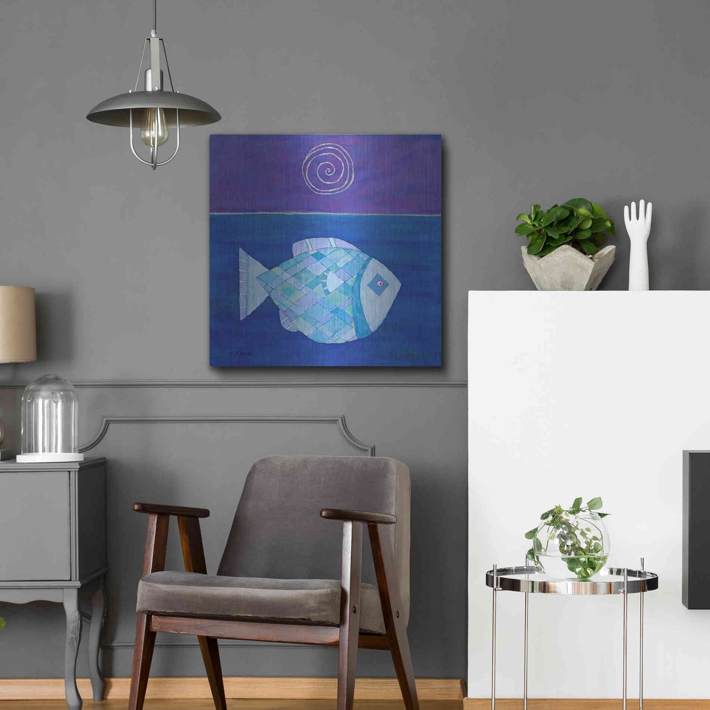 Luxe Metal Art 'Fish with Spiral Moon by Casey Craig Metal Wall Art,24x24