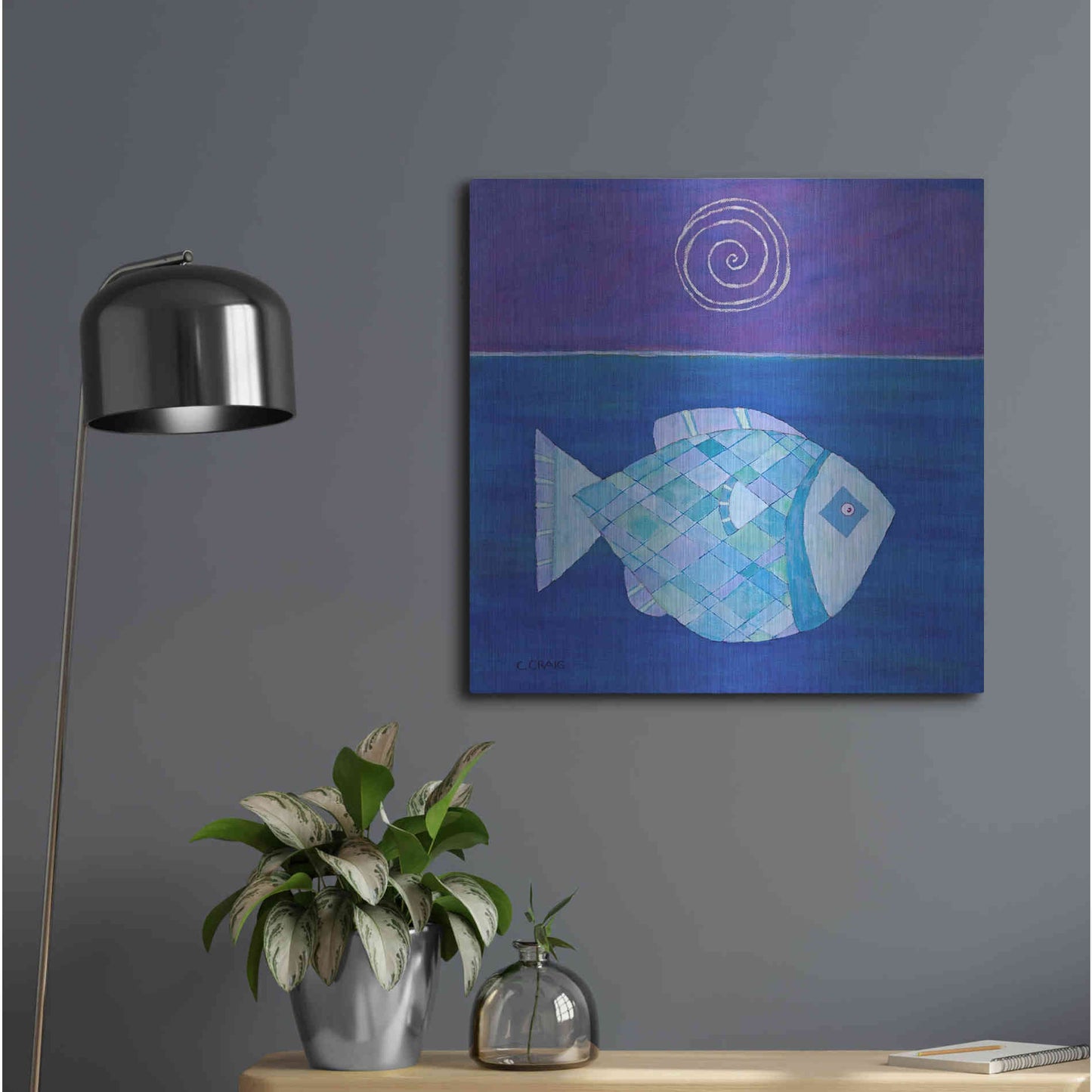 Luxe Metal Art 'Fish with Spiral Moon by Casey Craig Metal Wall Art,24x24