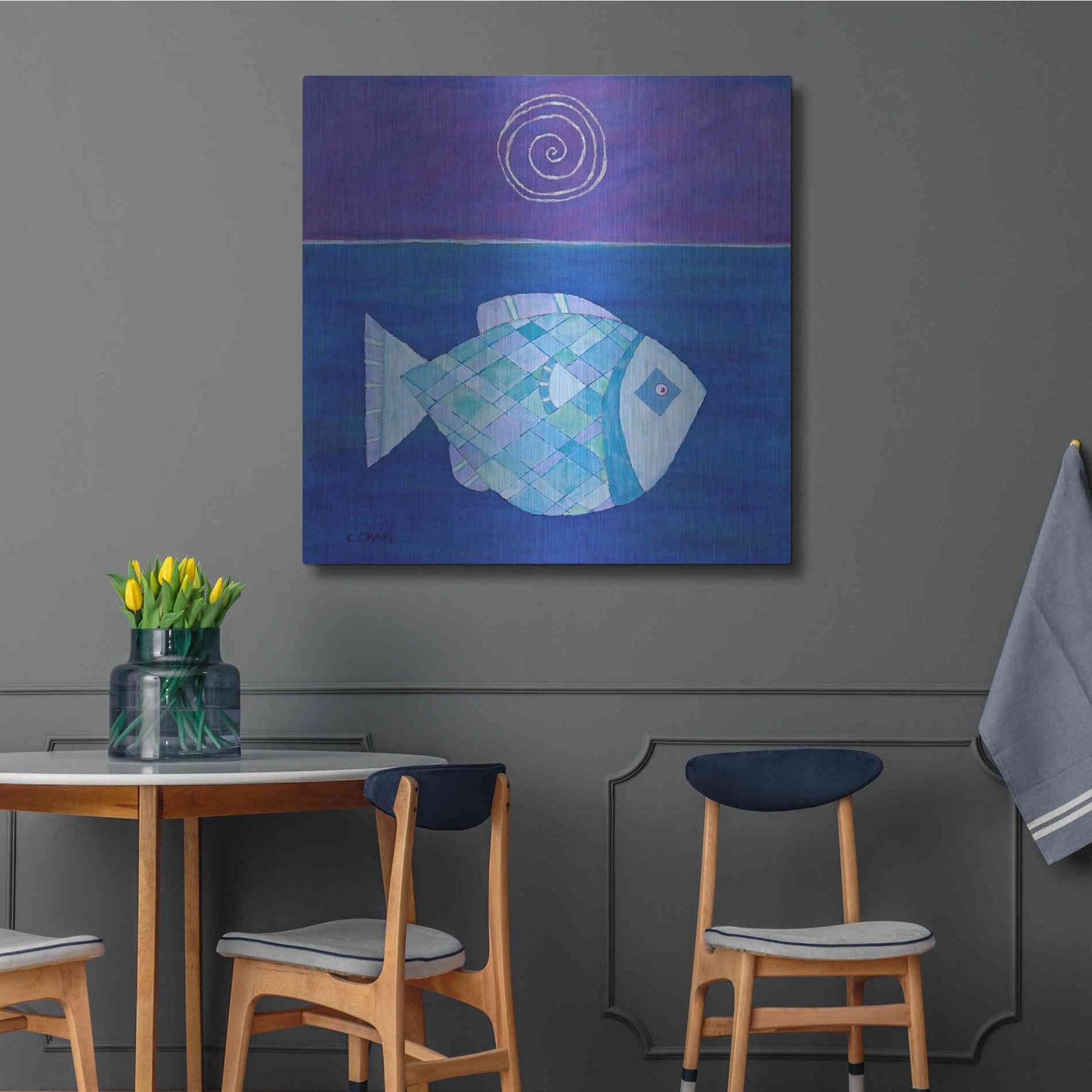 Luxe Metal Art 'Fish with Spiral Moon by Casey Craig Metal Wall Art,36x36