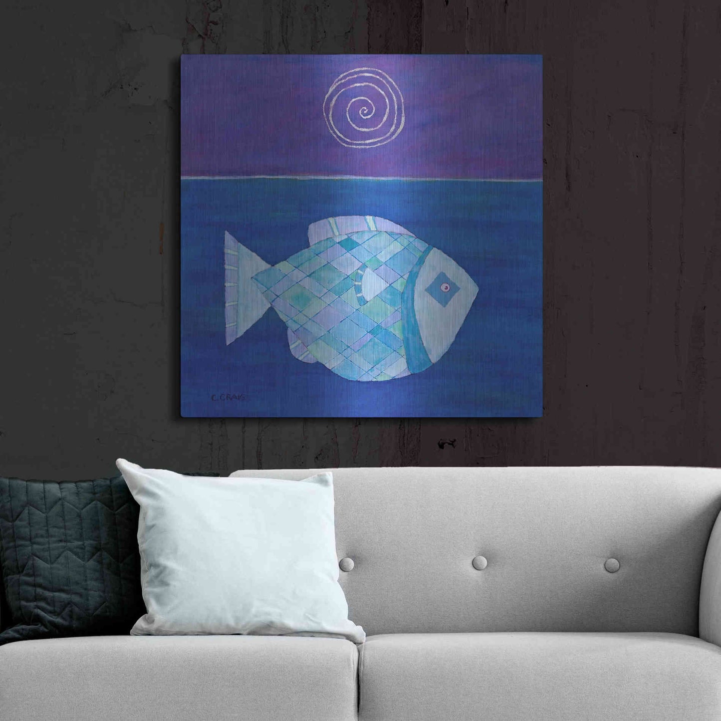 Luxe Metal Art 'Fish with Spiral Moon by Casey Craig Metal Wall Art,36x36