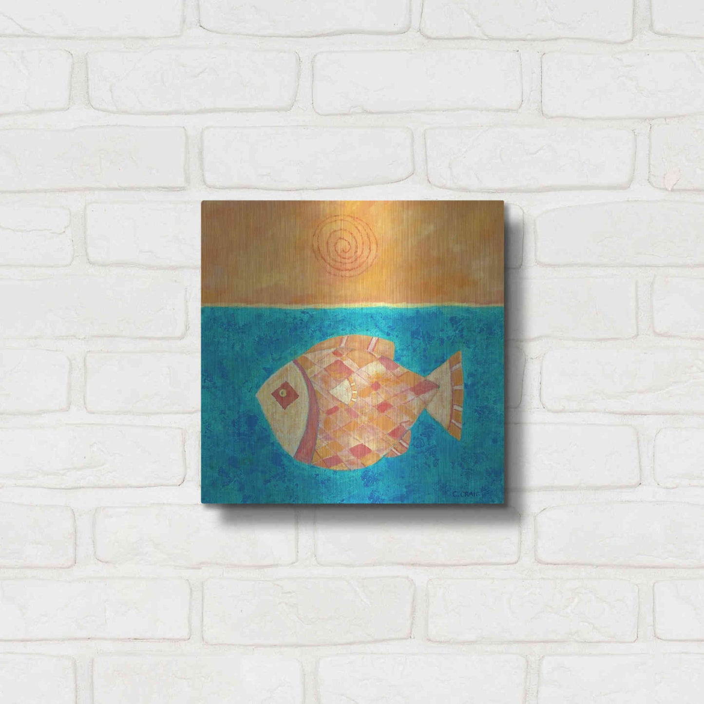 Luxe Metal Art 'Fish with Spiral Sun by Casey Craig Metal Wall Art,12x12