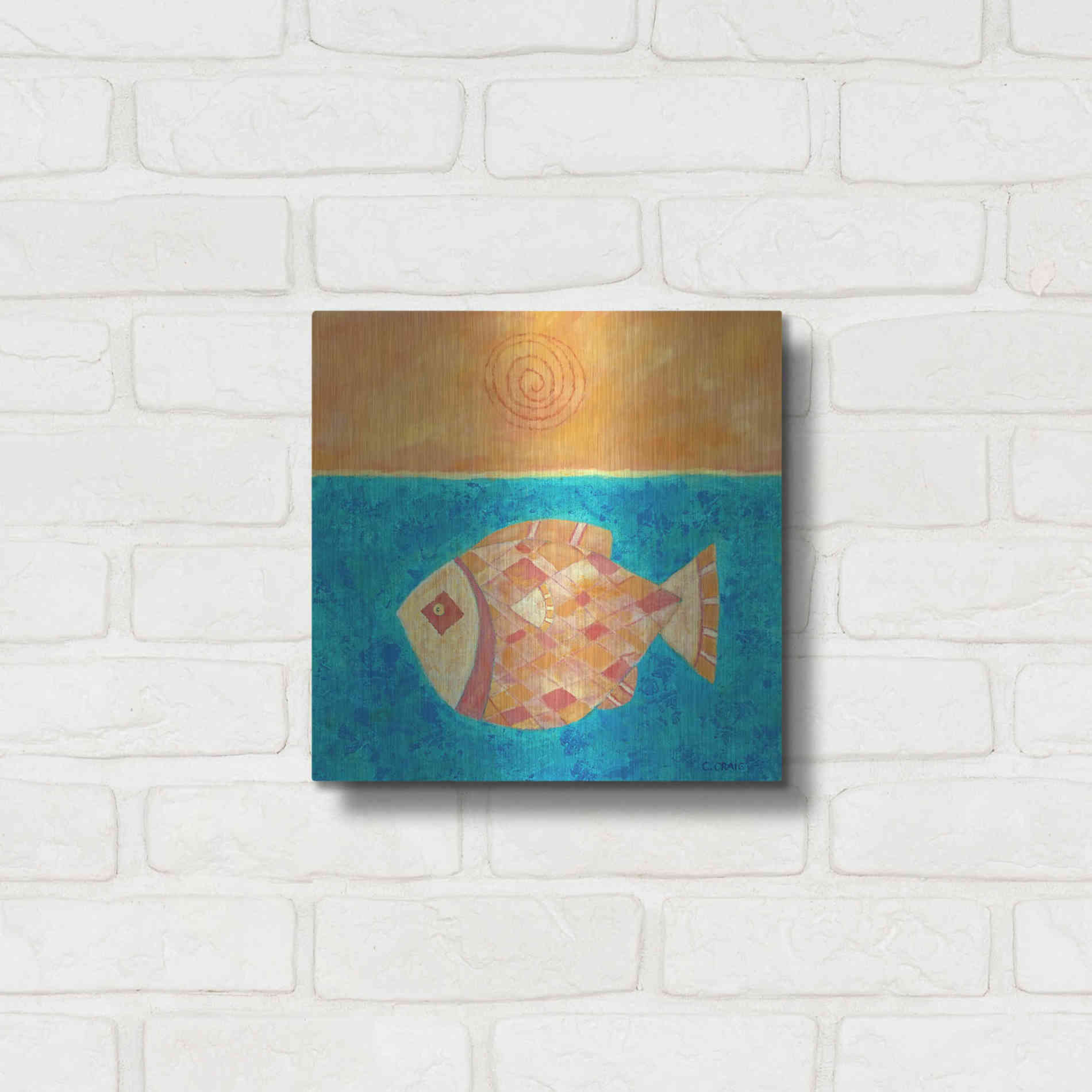 Luxe Metal Art 'Fish with Spiral Sun by Casey Craig Metal Wall Art,12x12
