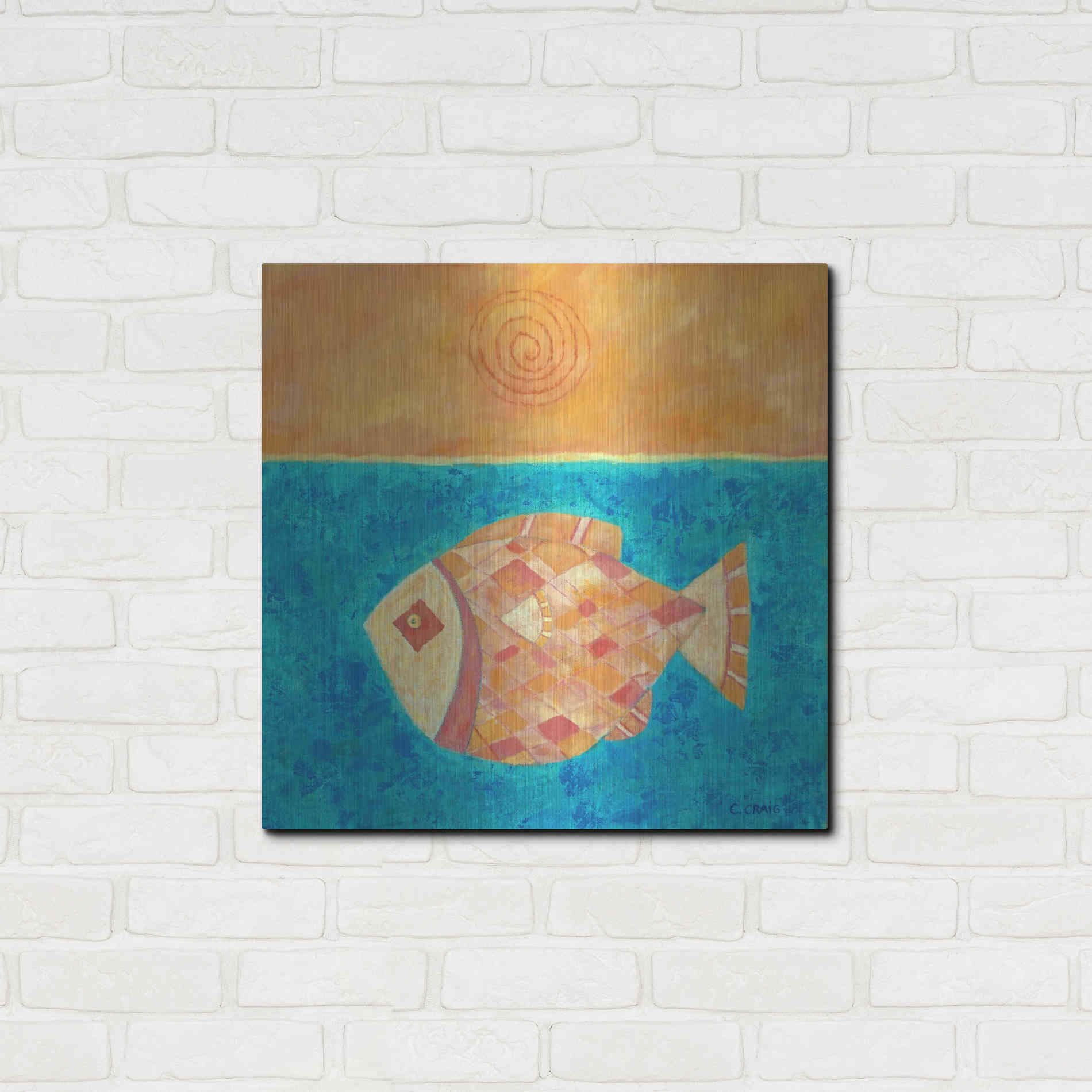 Luxe Metal Art 'Fish with Spiral Sun by Casey Craig Metal Wall Art,24x24
