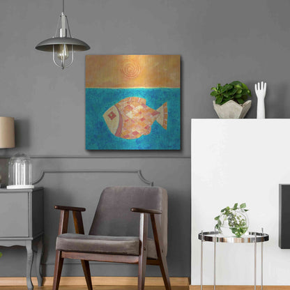 Luxe Metal Art 'Fish with Spiral Sun by Casey Craig Metal Wall Art,24x24