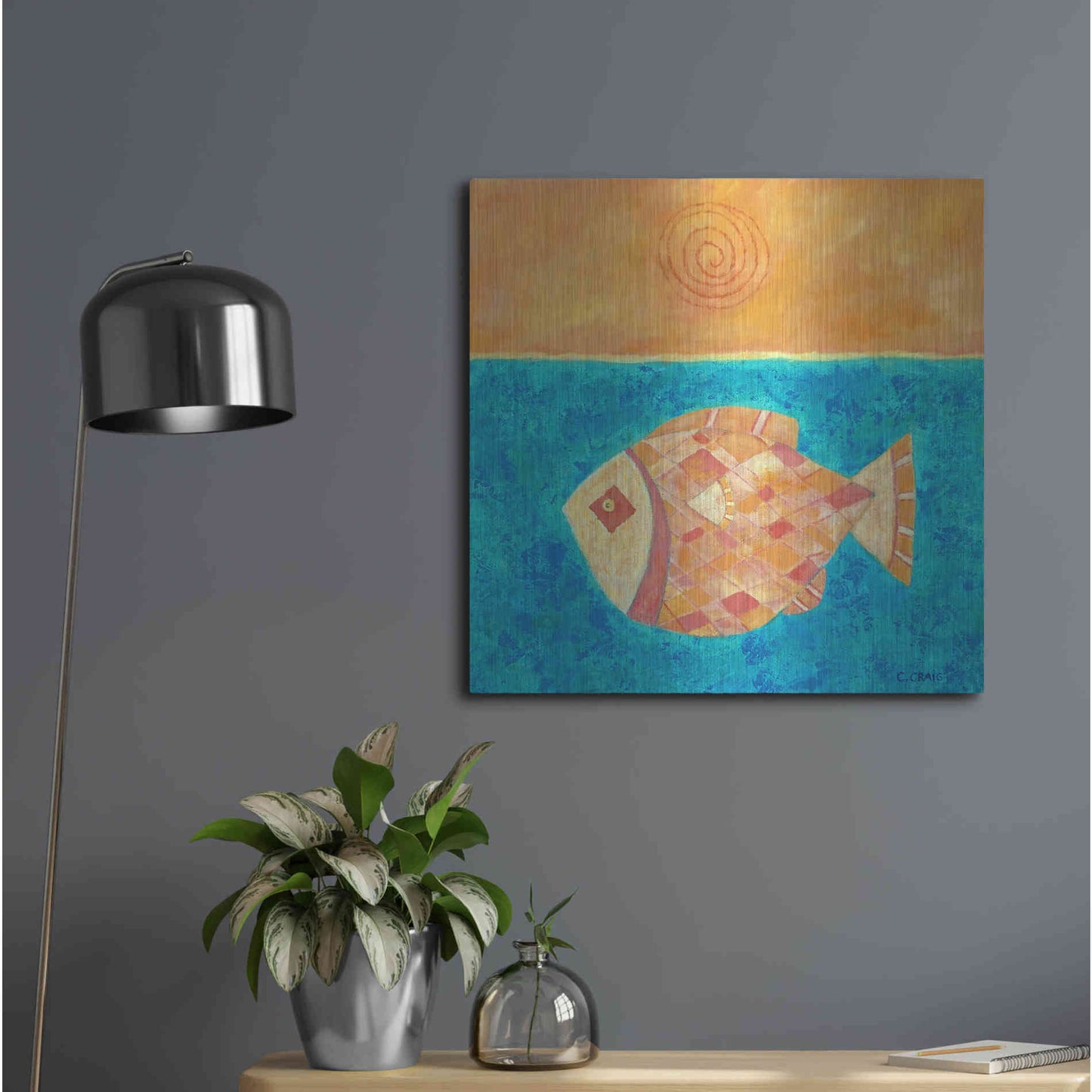 Luxe Metal Art 'Fish with Spiral Sun by Casey Craig Metal Wall Art,24x24