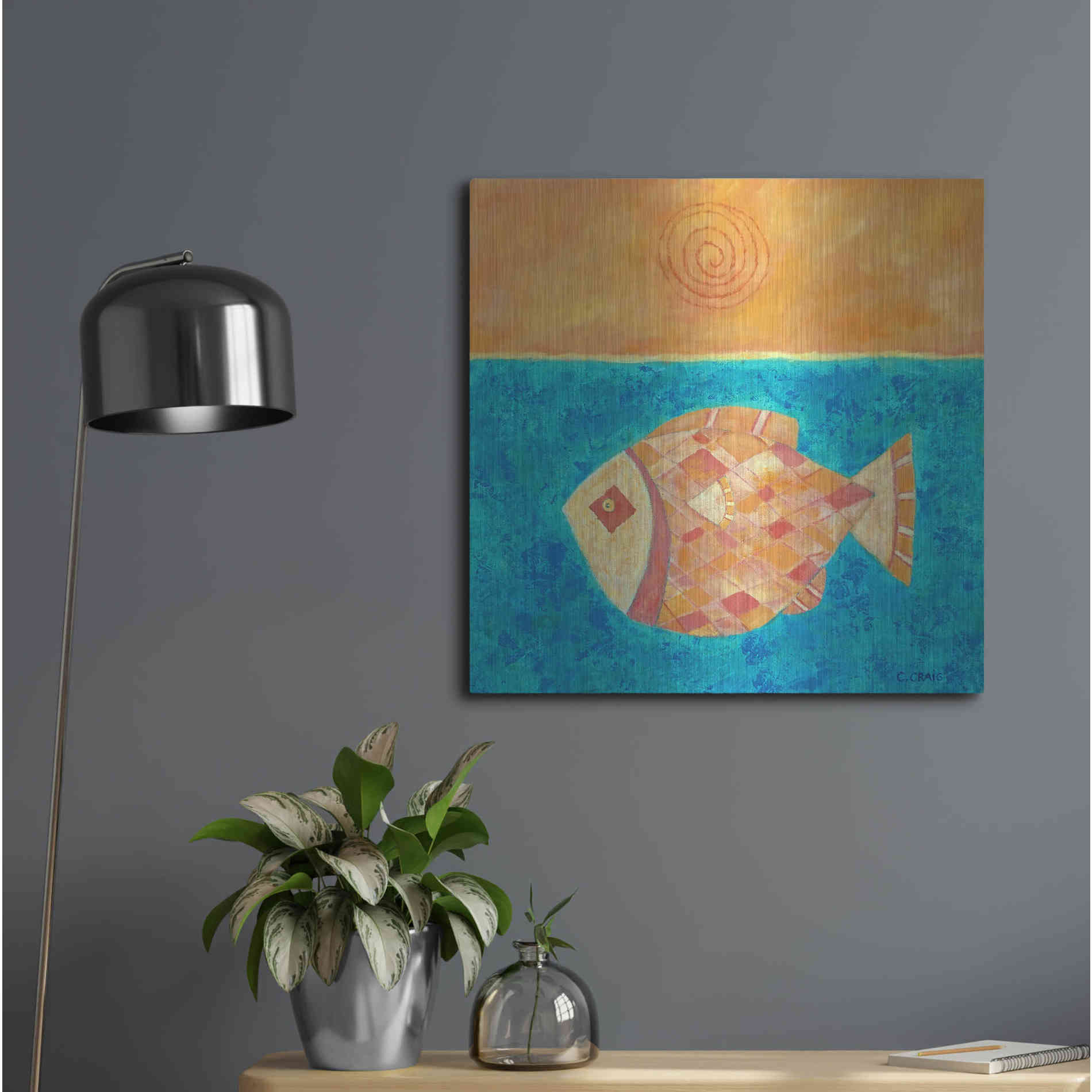 Luxe Metal Art 'Fish with Spiral Sun by Casey Craig Metal Wall Art,24x24