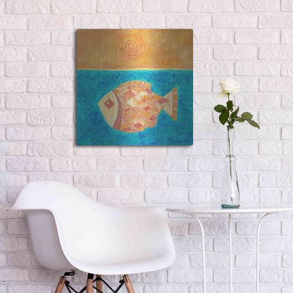 Luxe Metal Art 'Fish with Spiral Sun by Casey Craig Metal Wall Art,24x24