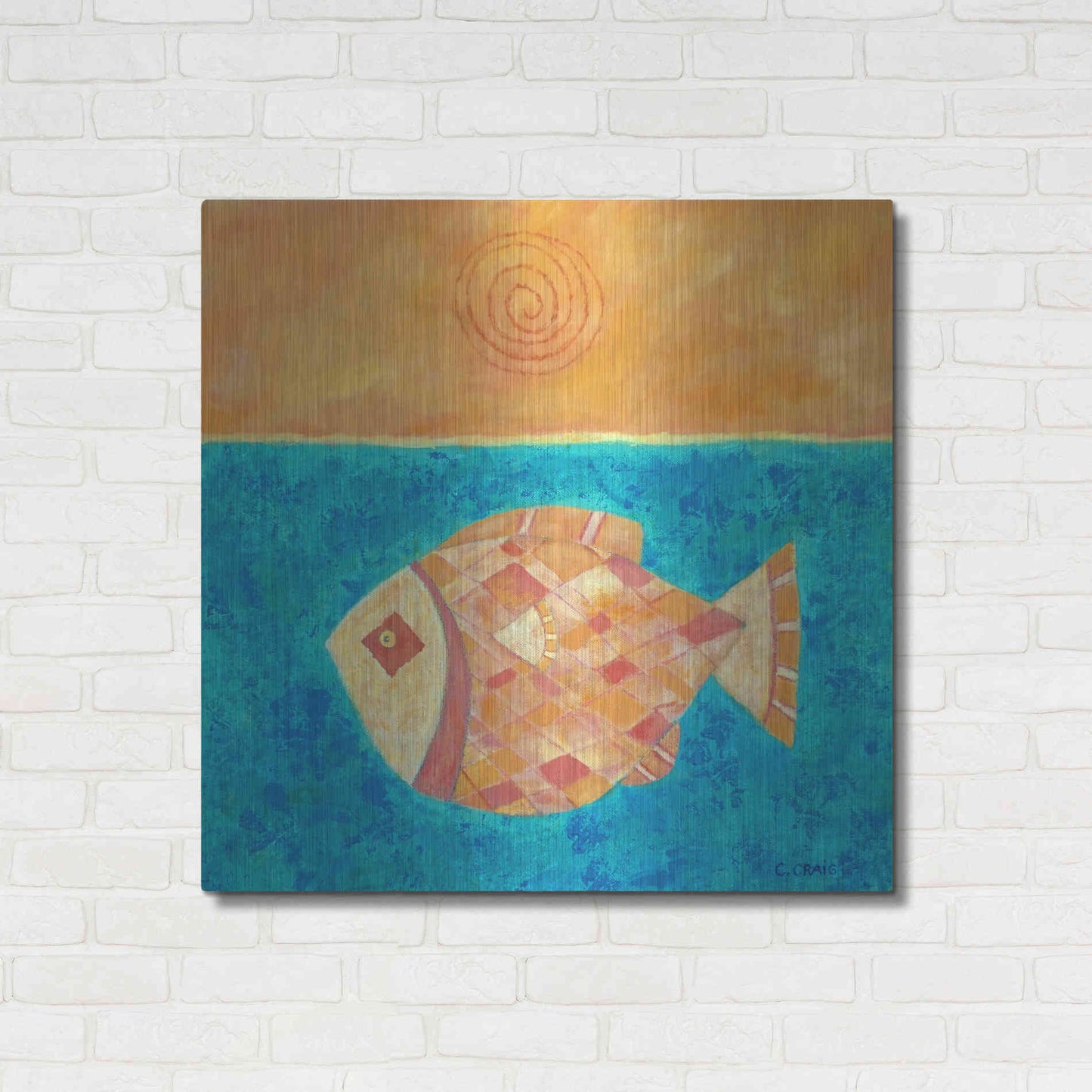 Luxe Metal Art 'Fish with Spiral Sun by Casey Craig Metal Wall Art,36x36