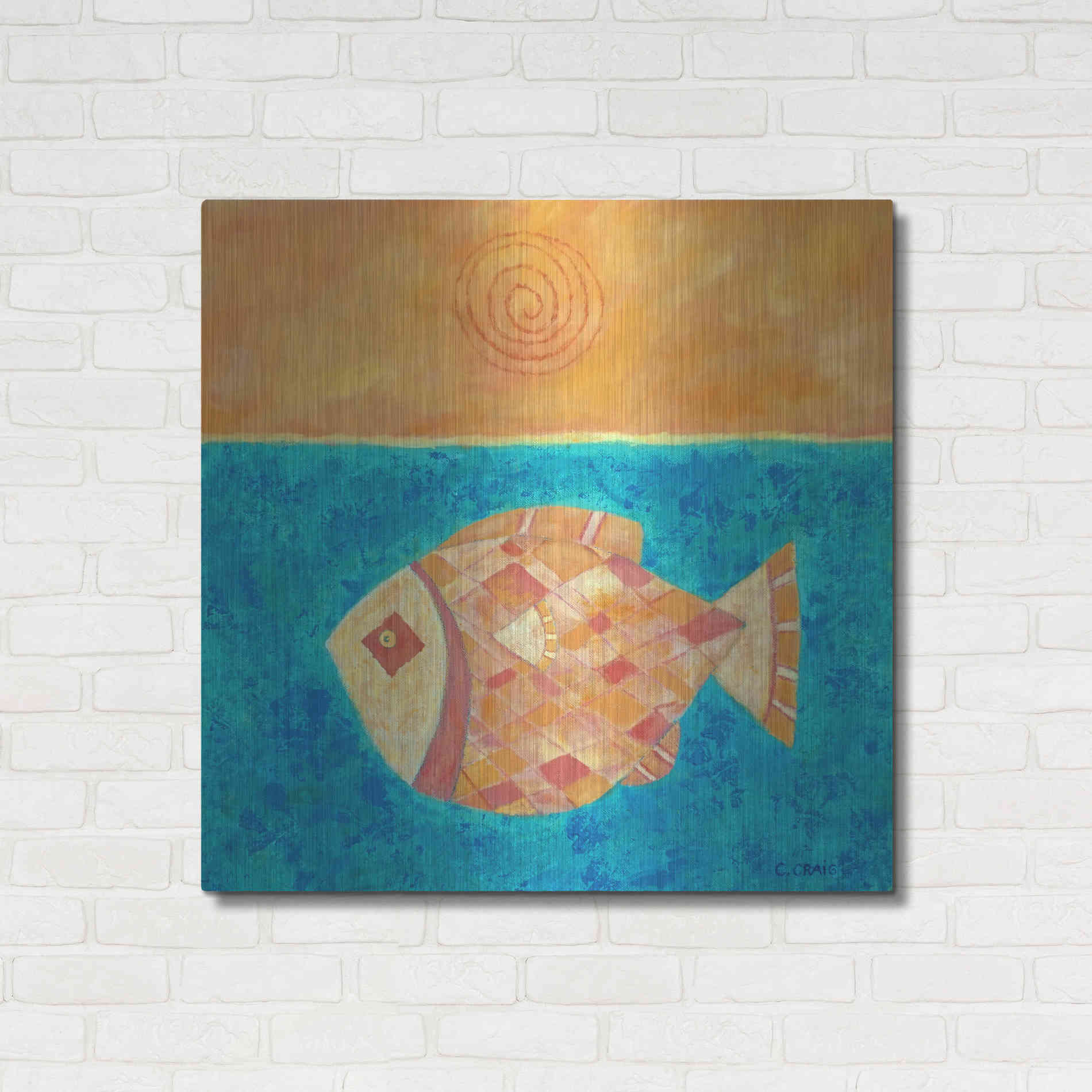 Luxe Metal Art 'Fish with Spiral Sun by Casey Craig Metal Wall Art,36x36