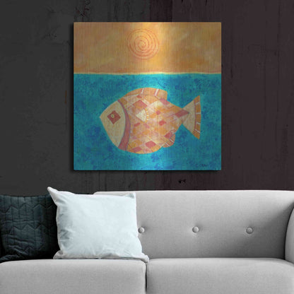 Luxe Metal Art 'Fish with Spiral Sun by Casey Craig Metal Wall Art,36x36