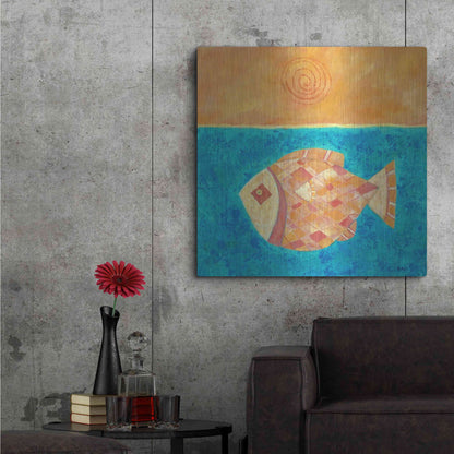 Luxe Metal Art 'Fish with Spiral Sun by Casey Craig Metal Wall Art,36x36