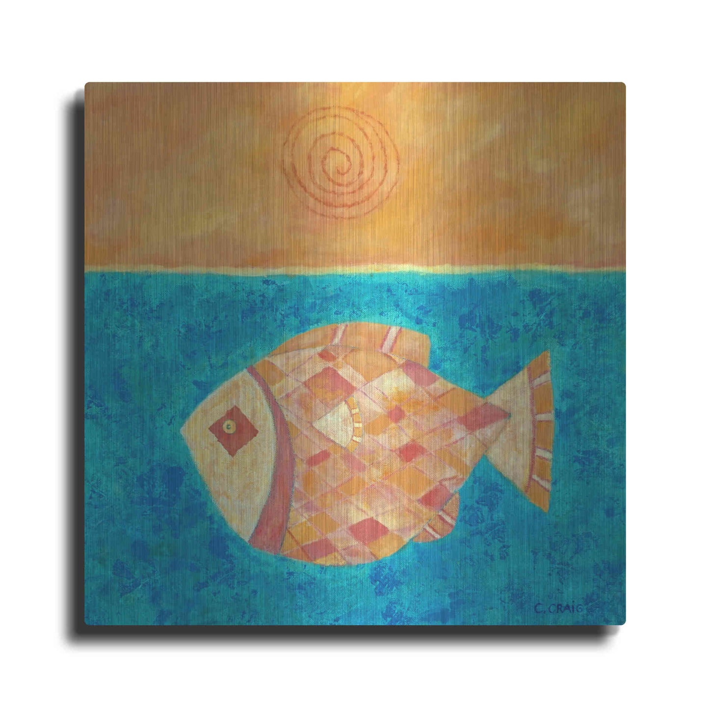 Luxe Metal Art 'Fish with Spiral Sun by Casey Craig Metal Wall Art