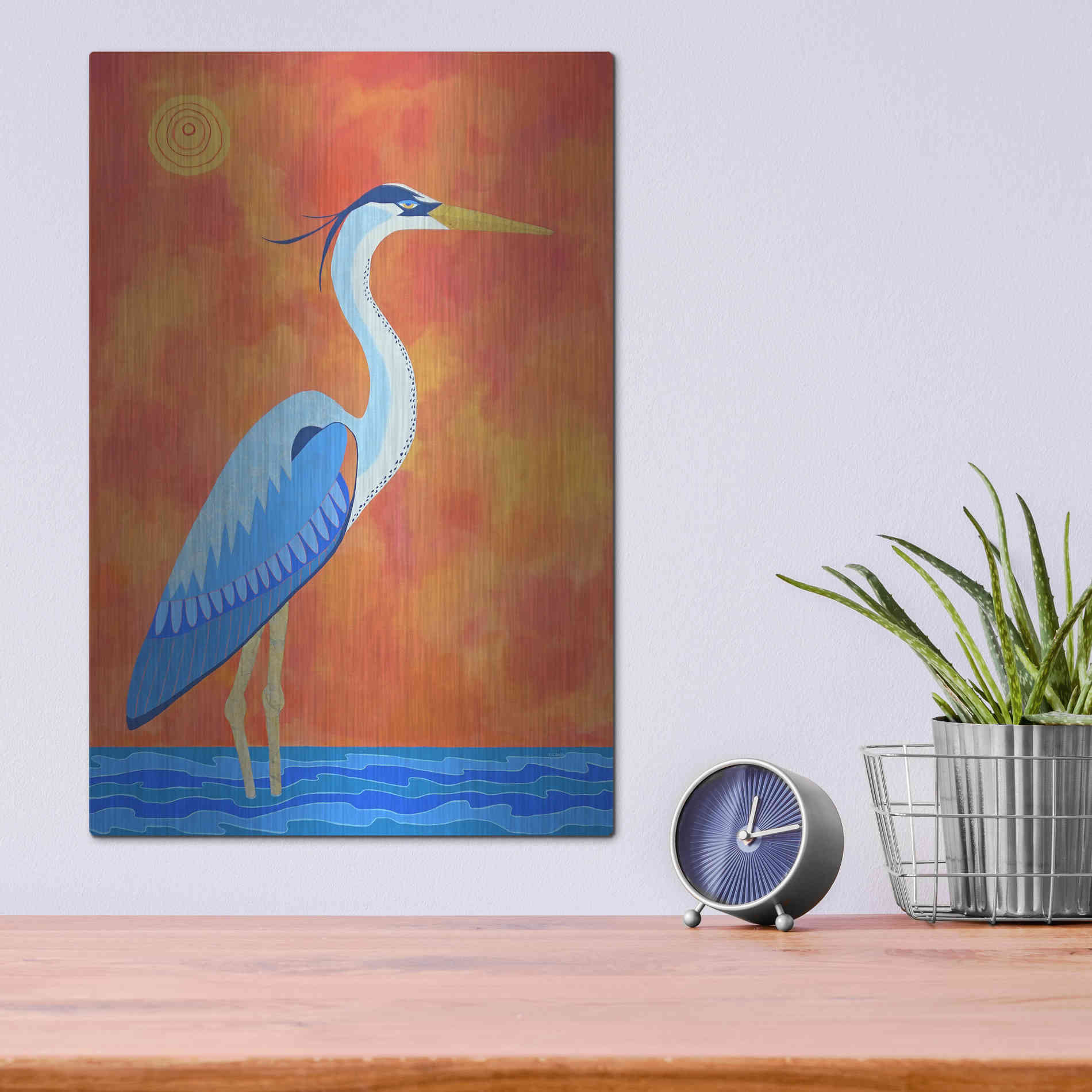 Luxe Metal Art 'Blue Heron by Casey Craig Metal Wall Art,12x16