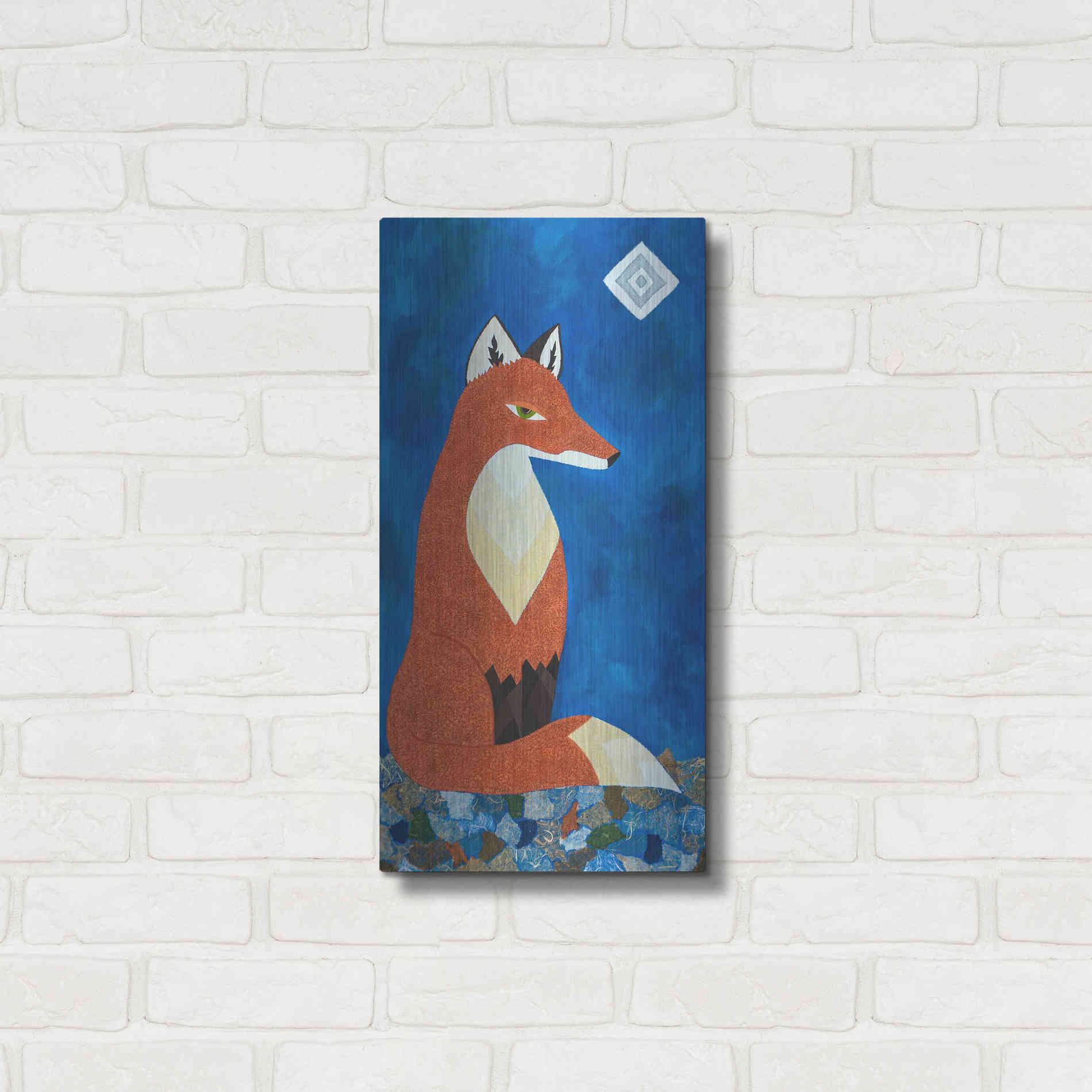 Luxe Metal Art 'Fox Under Diamond Moon by Casey Craig Metal Wall Art,12x24