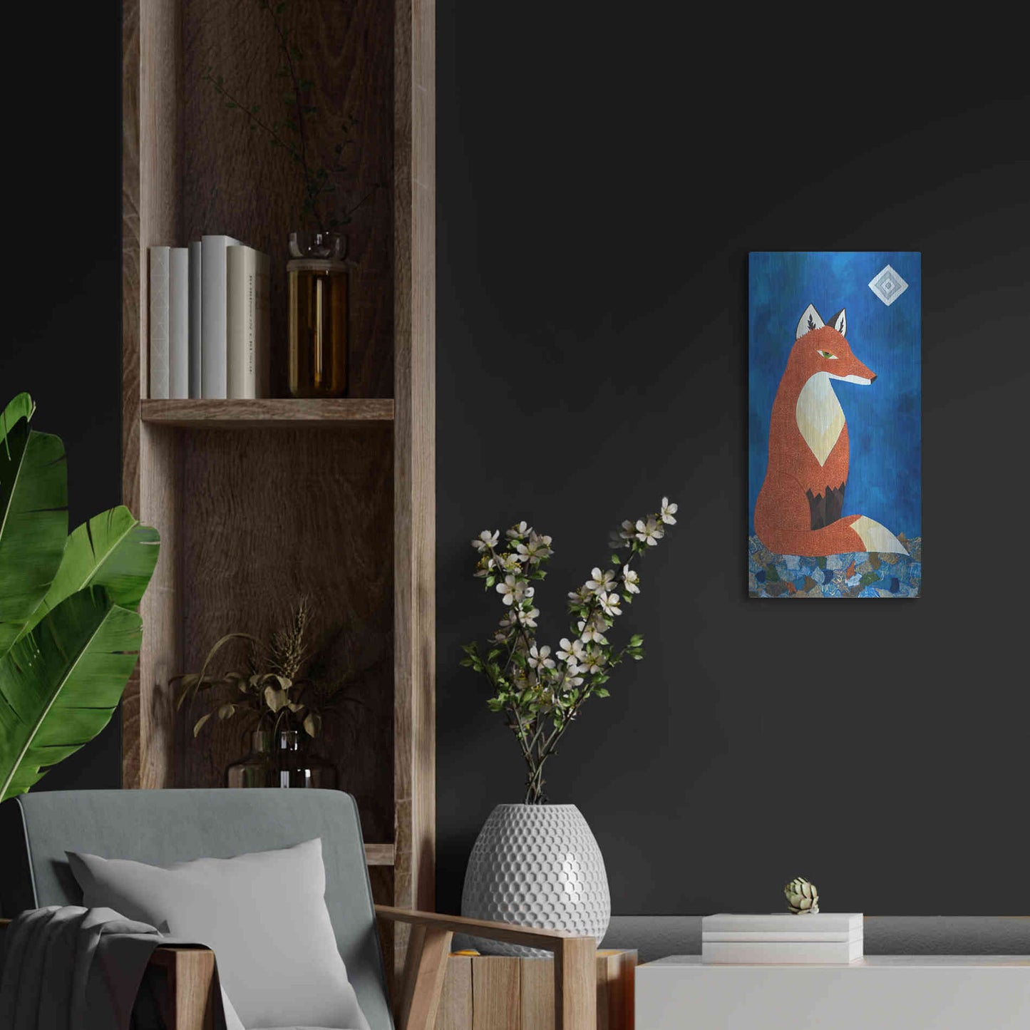 Luxe Metal Art 'Fox Under Diamond Moon by Casey Craig Metal Wall Art,12x24