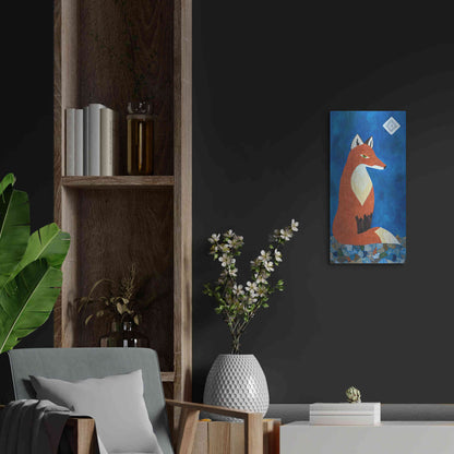 Luxe Metal Art 'Fox Under Diamond Moon by Casey Craig Metal Wall Art,12x24