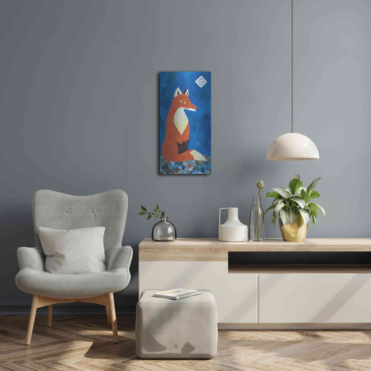 Luxe Metal Art 'Fox Under Diamond Moon by Casey Craig Metal Wall Art,12x24