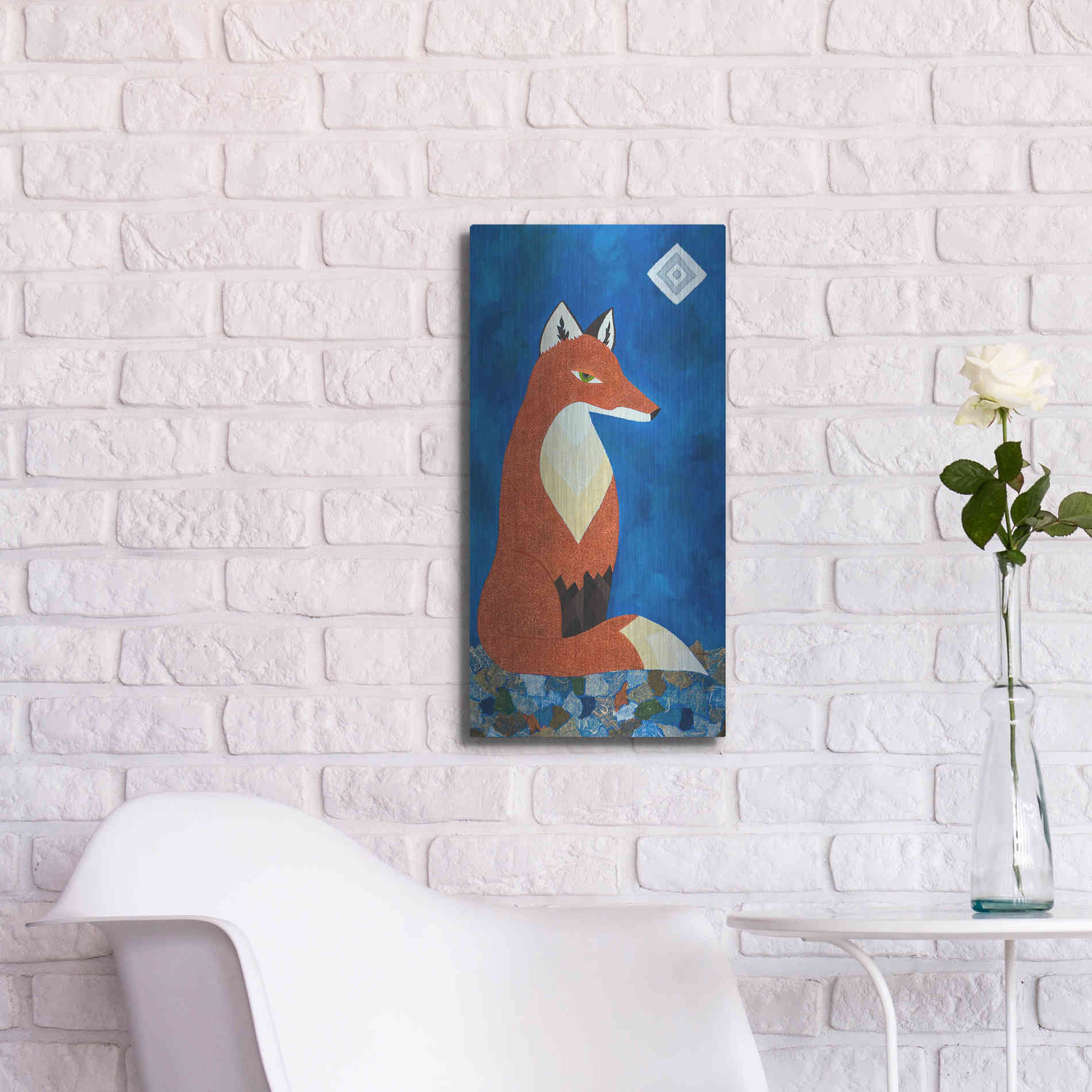Luxe Metal Art 'Fox Under Diamond Moon by Casey Craig Metal Wall Art,12x24