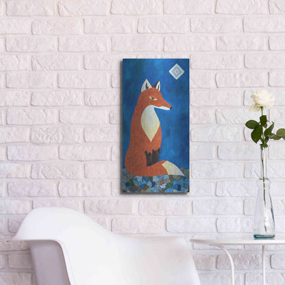 Luxe Metal Art 'Fox Under Diamond Moon by Casey Craig Metal Wall Art,12x24