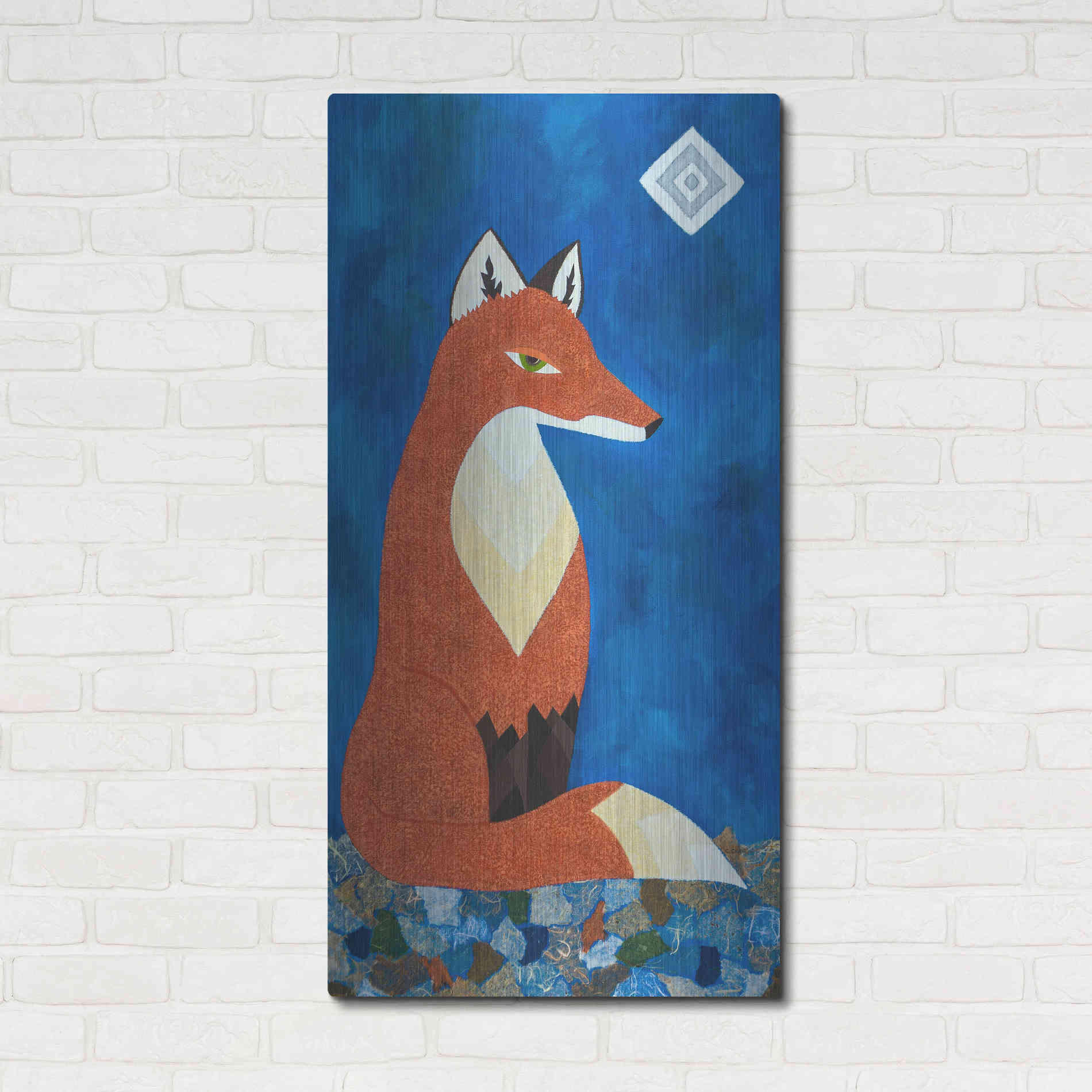 Luxe Metal Art 'Fox Under Diamond Moon by Casey Craig Metal Wall Art,24x48