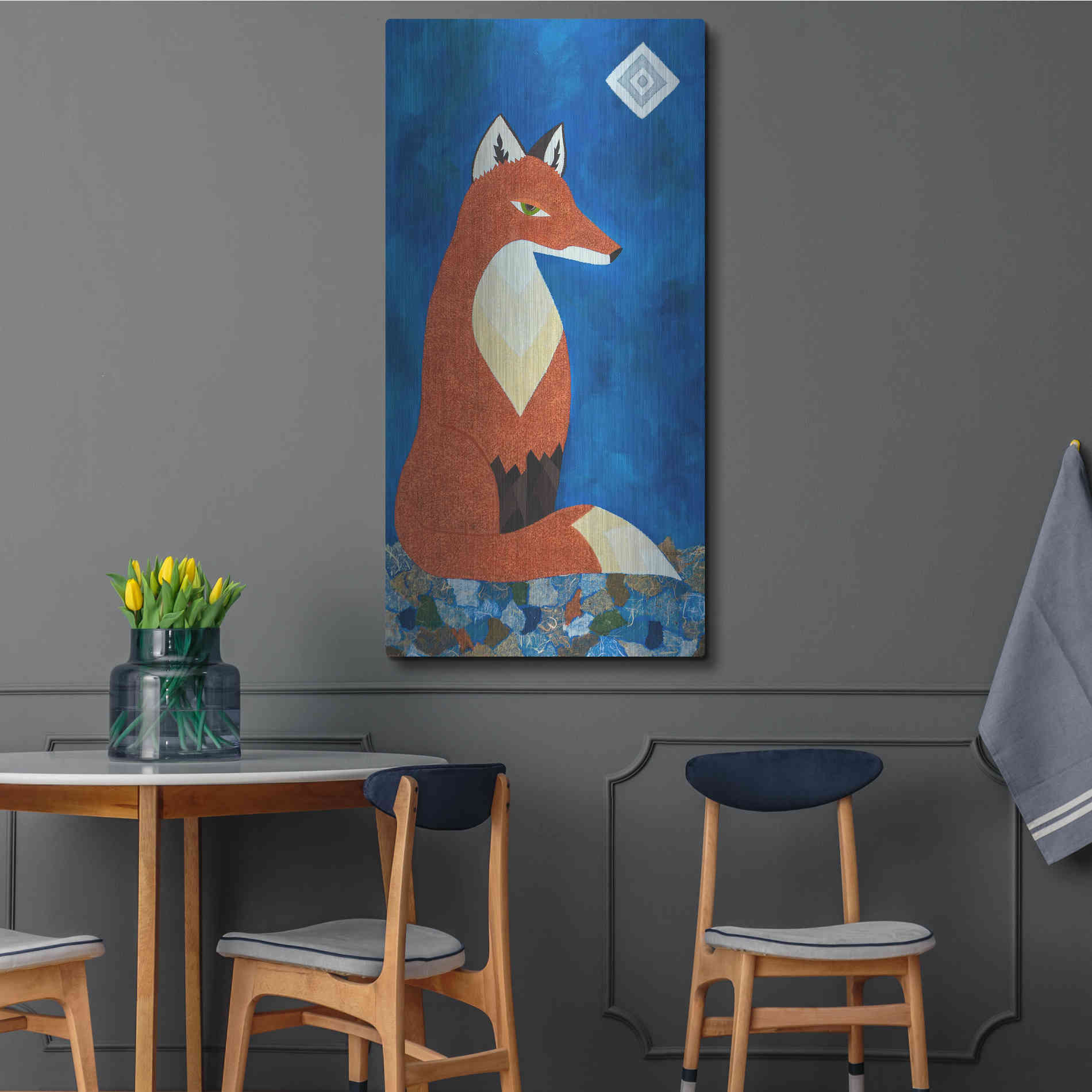 Luxe Metal Art 'Fox Under Diamond Moon by Casey Craig Metal Wall Art,24x48