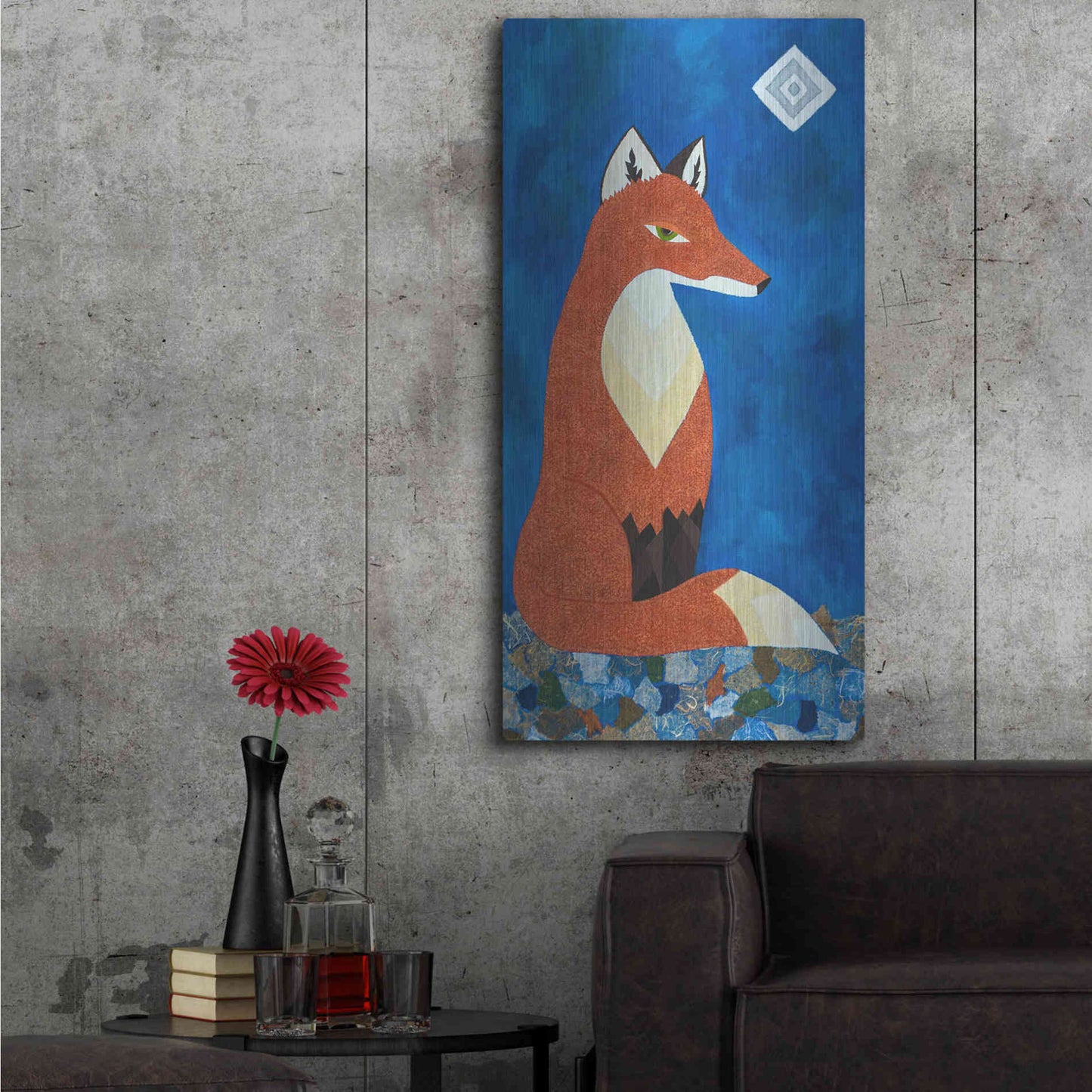 Luxe Metal Art 'Fox Under Diamond Moon by Casey Craig Metal Wall Art,24x48