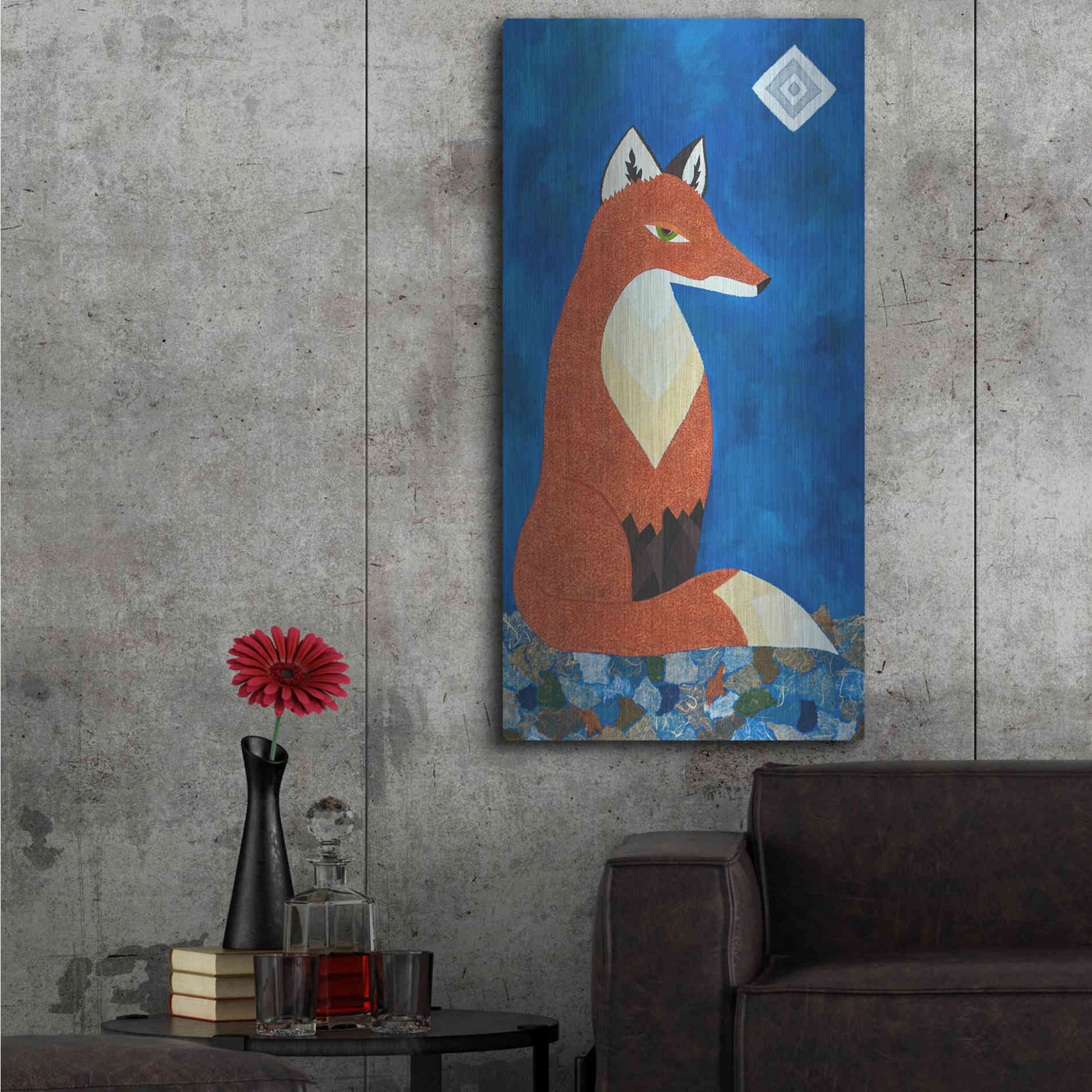 Luxe Metal Art 'Fox Under Diamond Moon by Casey Craig Metal Wall Art,24x48