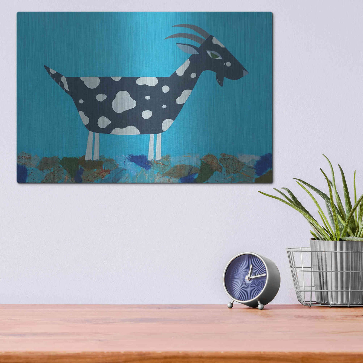 Luxe Metal Art 'Fergus The Goat by Casey Craig Metal Wall Art,16x12