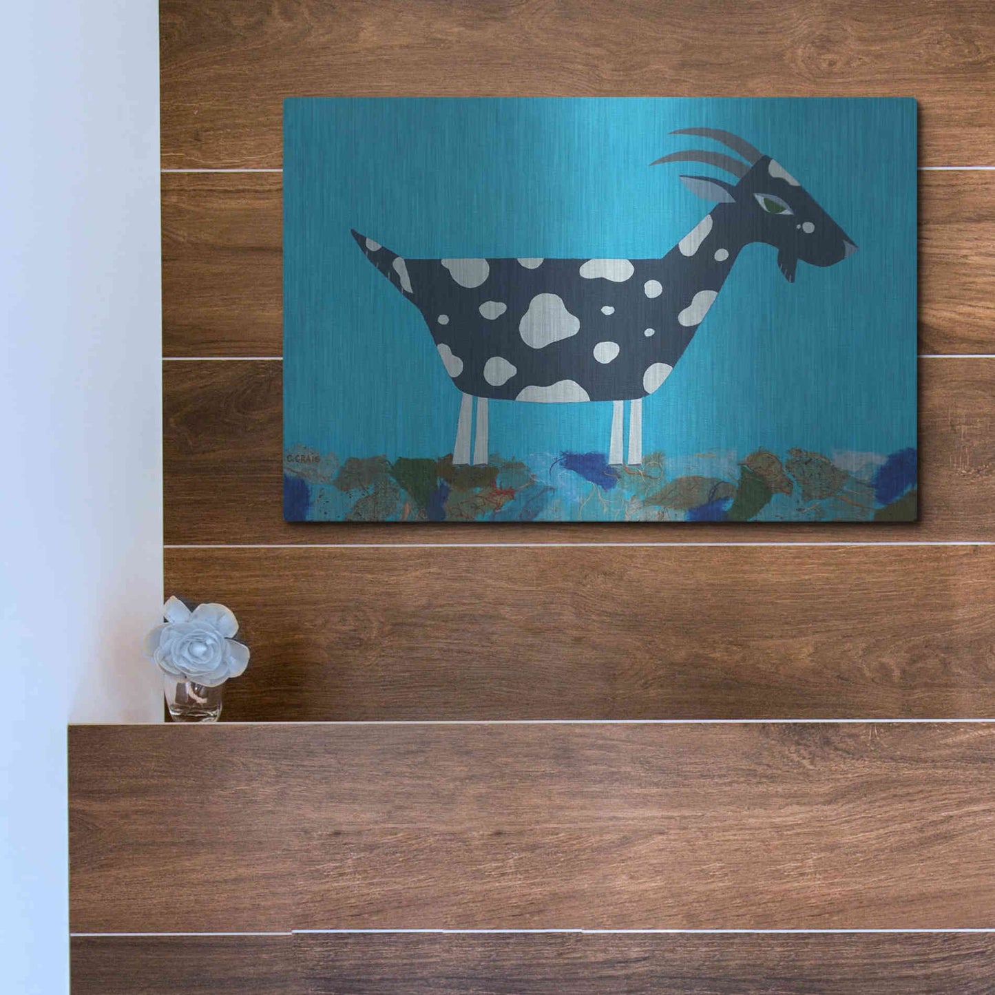 Luxe Metal Art 'Fergus The Goat by Casey Craig Metal Wall Art,16x12