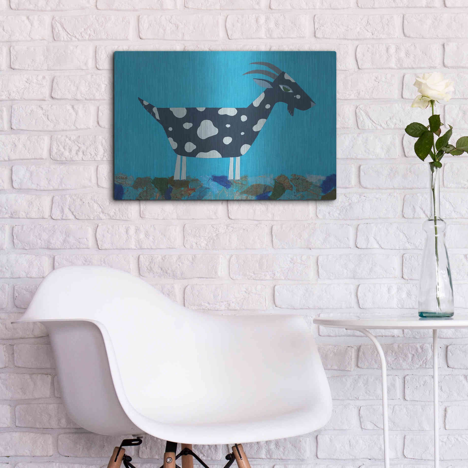 Luxe Metal Art 'Fergus The Goat by Casey Craig Metal Wall Art,24x16