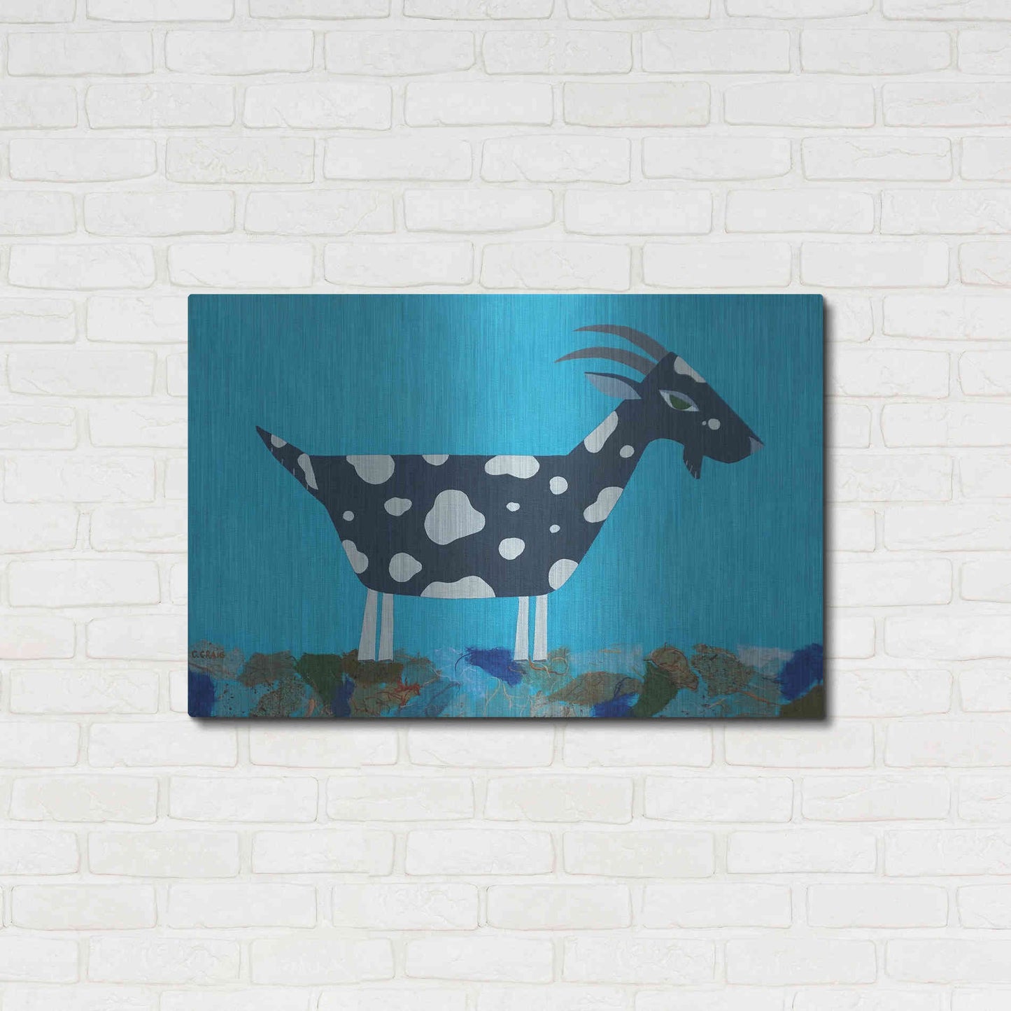 Luxe Metal Art 'Fergus The Goat by Casey Craig Metal Wall Art,36x24