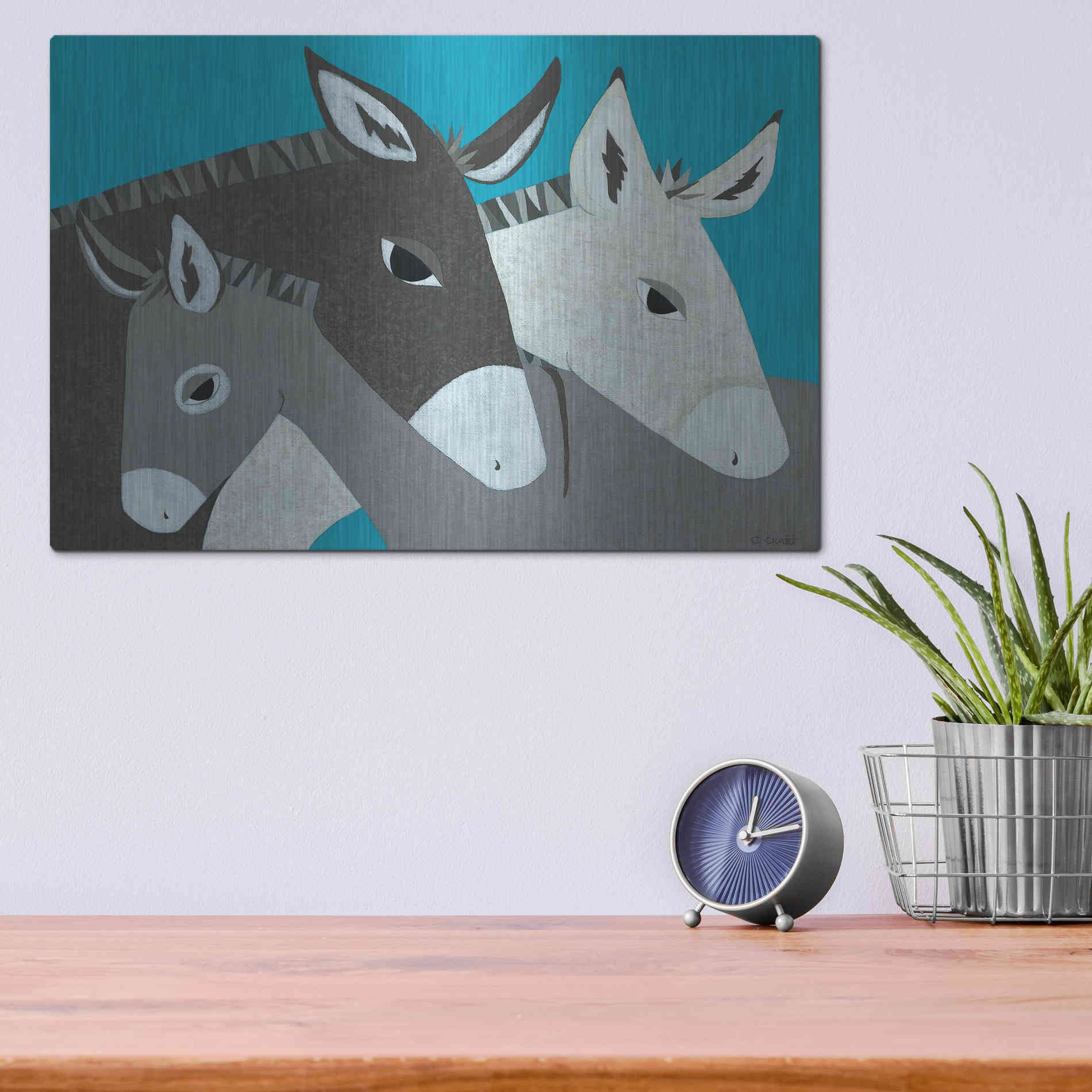 Luxe Metal Art 'Donkey Family by Casey Craig Metal Wall Art,16x12