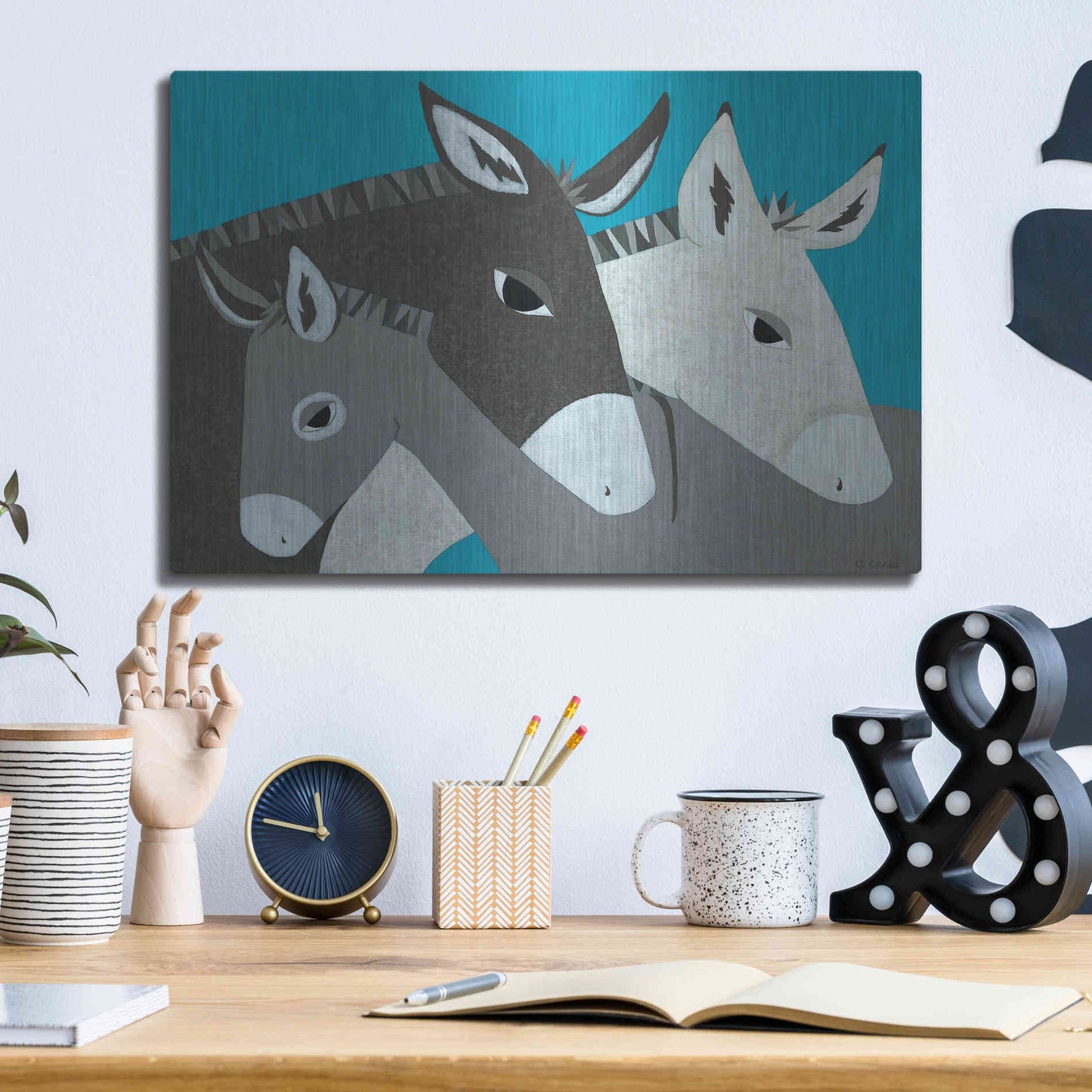 Luxe Metal Art 'Donkey Family by Casey Craig Metal Wall Art,16x12