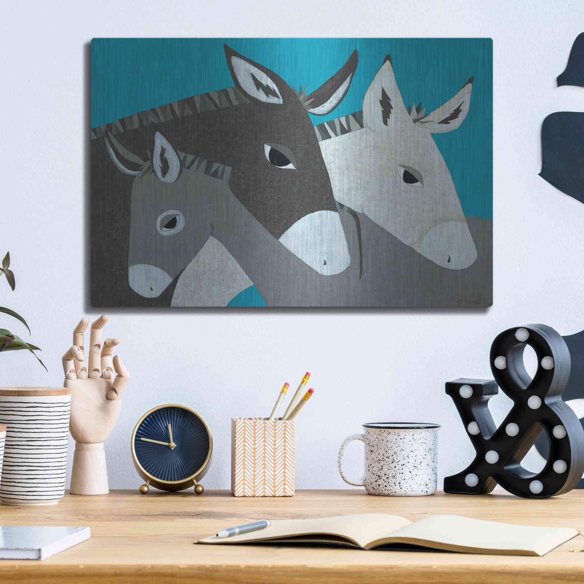 Luxe Metal Art 'Donkey Family by Casey Craig Metal Wall Art,16x12