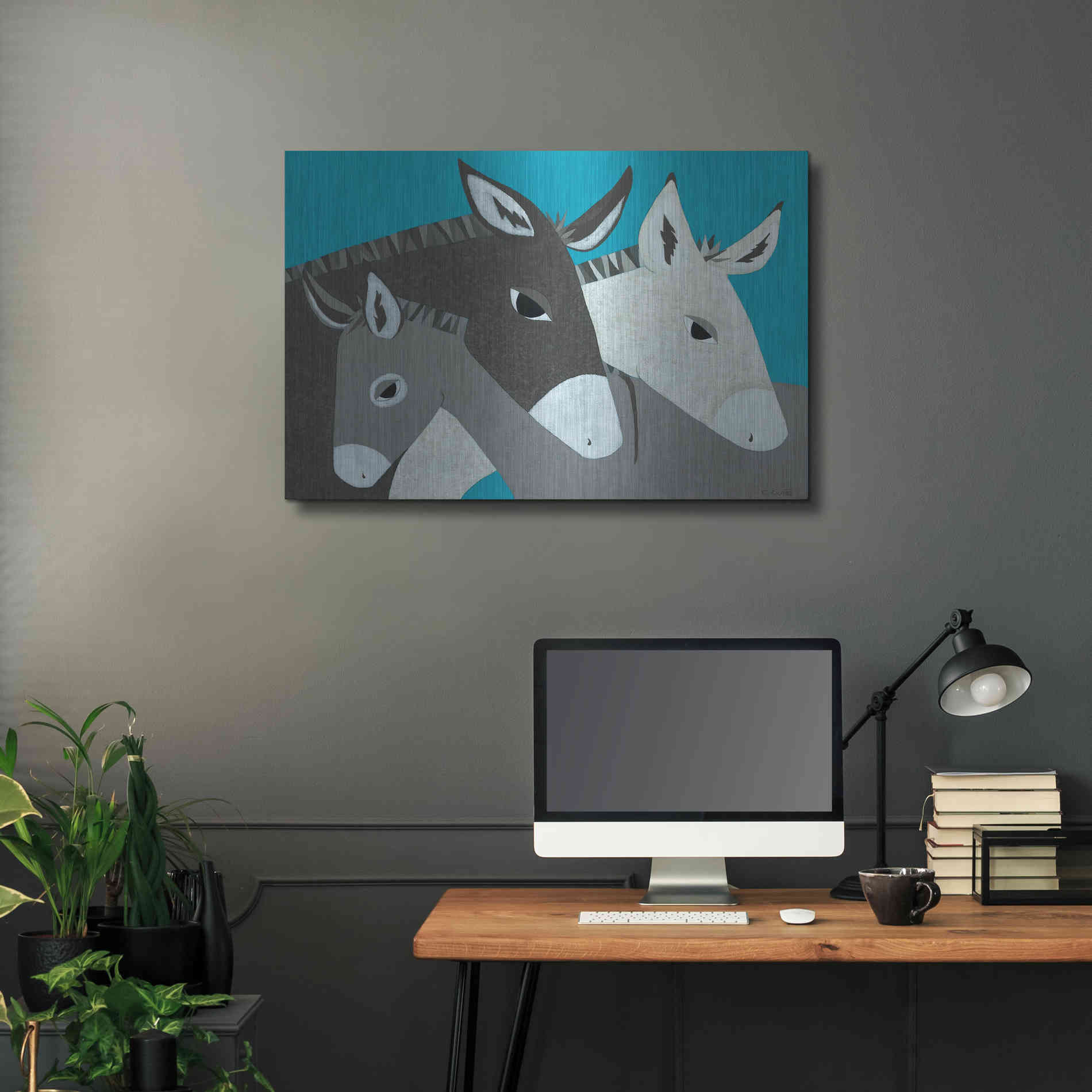 Luxe Metal Art 'Donkey Family by Casey Craig Metal Wall Art,36x24
