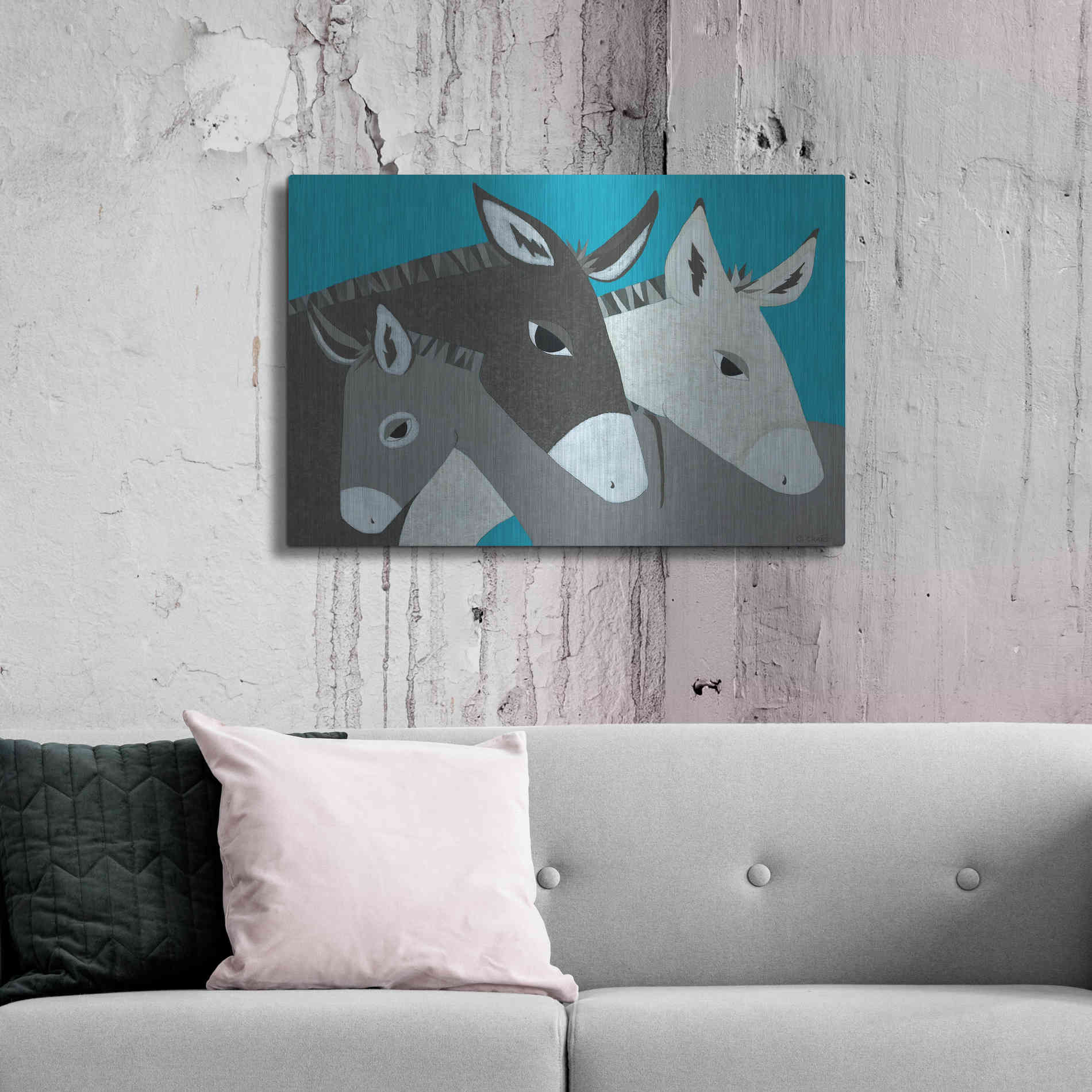 Luxe Metal Art 'Donkey Family by Casey Craig Metal Wall Art,36x24