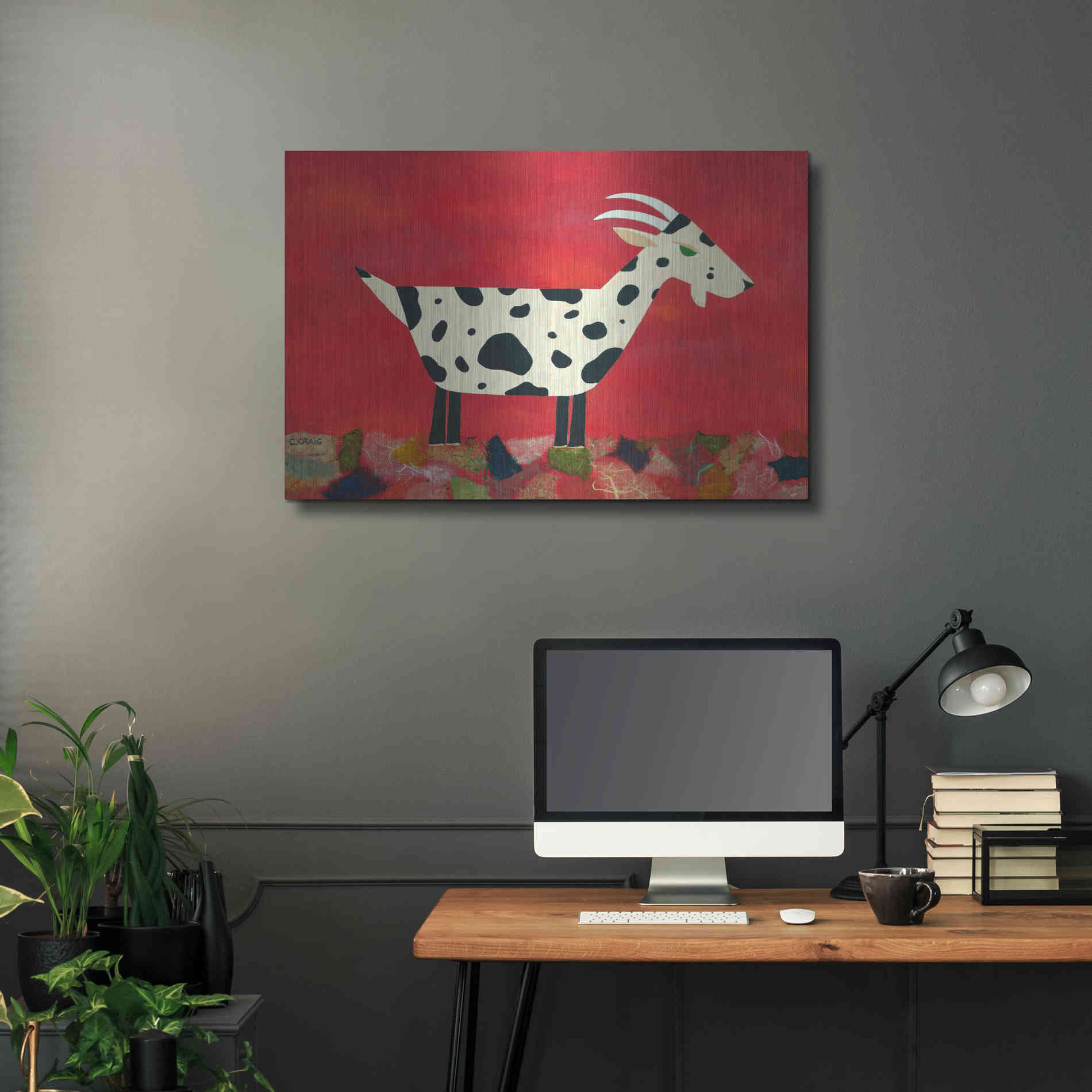 Luxe Metal Art 'Vincent Van Goat by Casey Craig Metal Wall Art,36x24