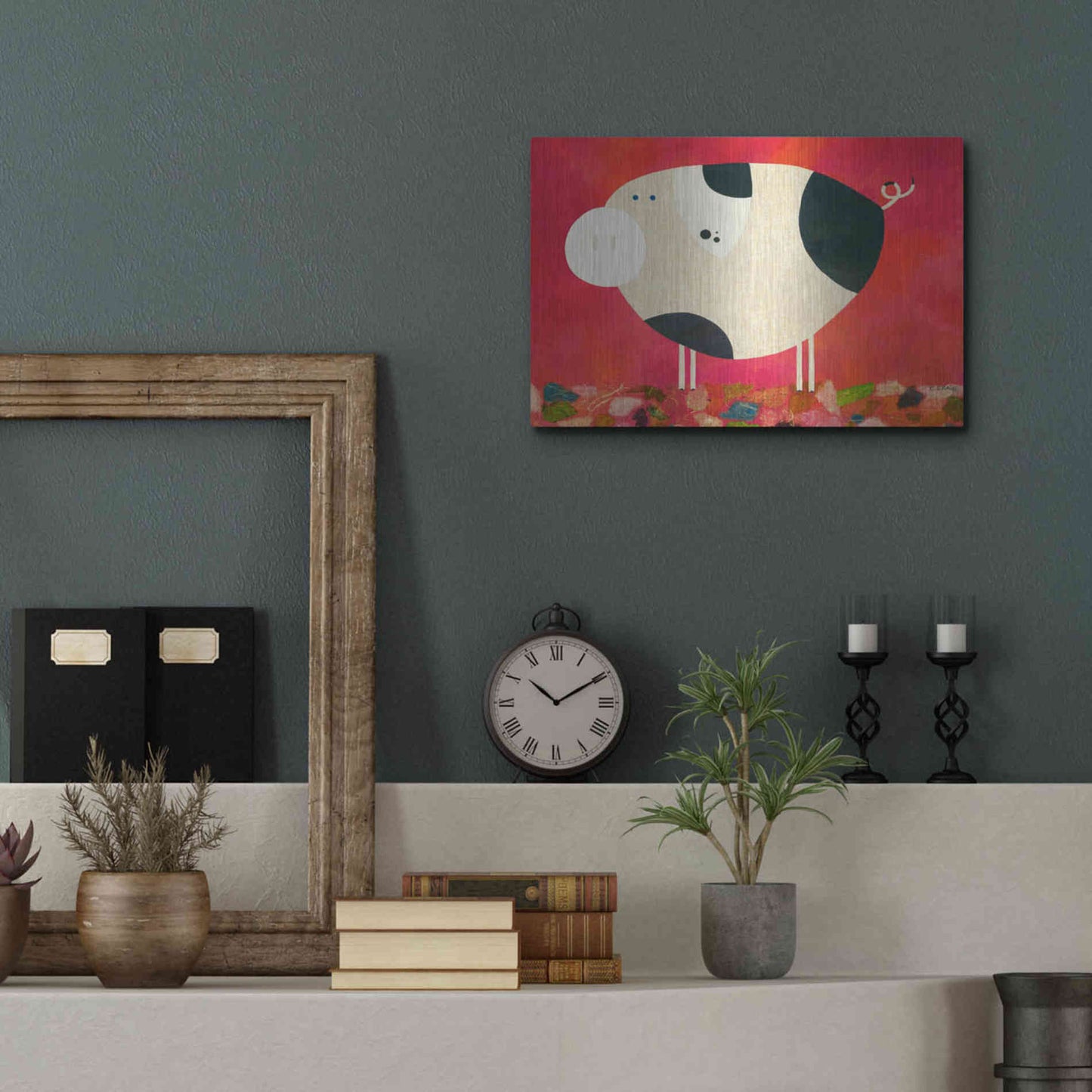 Luxe Metal Art 'Pig Newton Reverse by Casey Craig Metal Wall Art,16x12