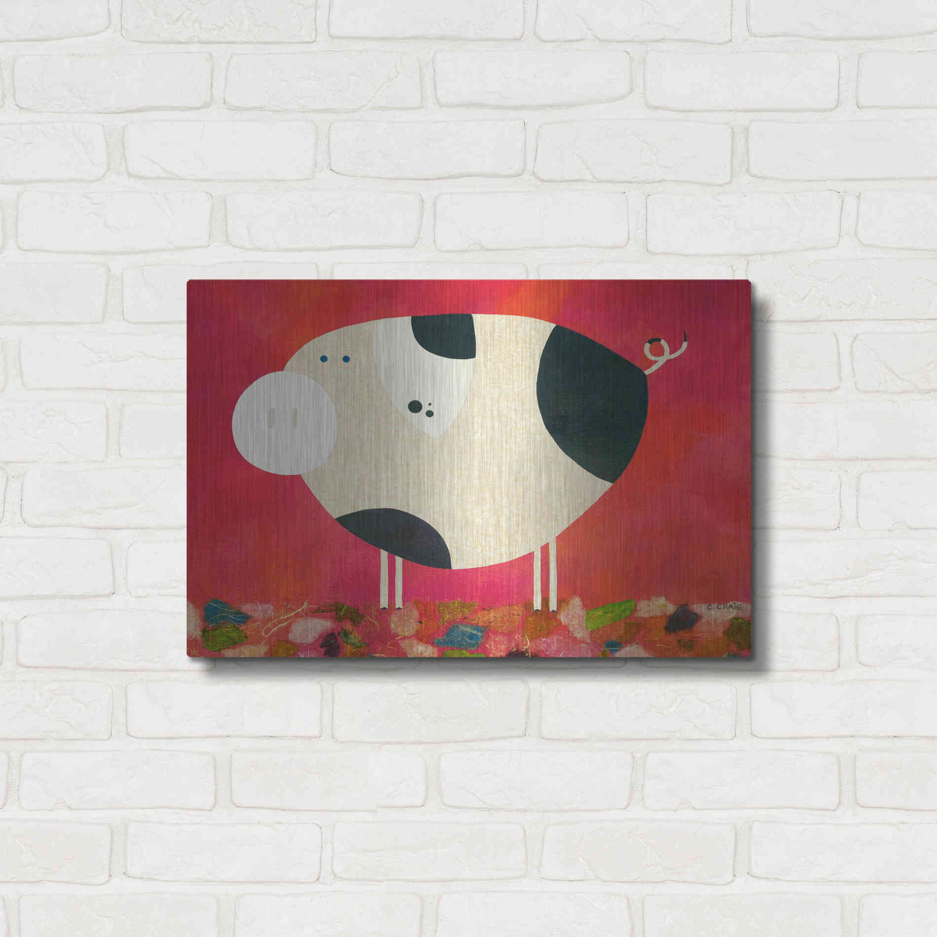 Luxe Metal Art 'Pig Newton Reverse by Casey Craig Metal Wall Art,24x16