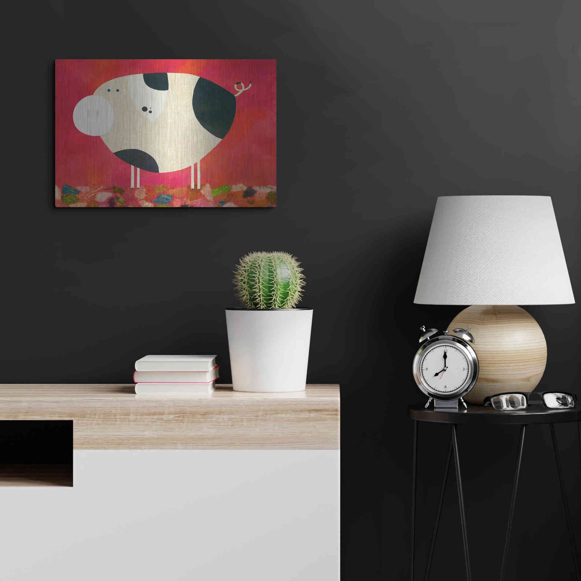 Luxe Metal Art 'Pig Newton Reverse by Casey Craig Metal Wall Art,24x16