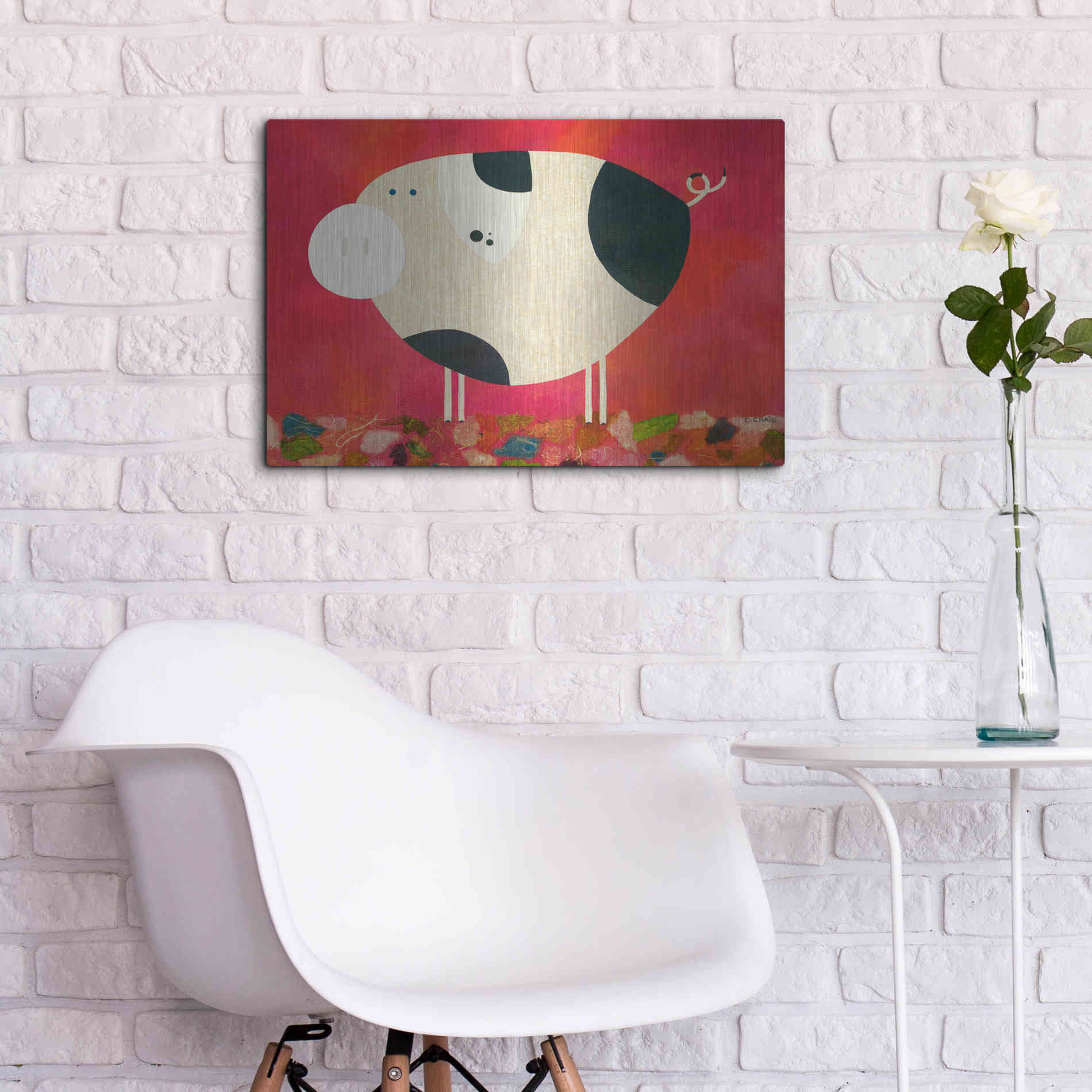 Luxe Metal Art 'Pig Newton Reverse by Casey Craig Metal Wall Art,24x16