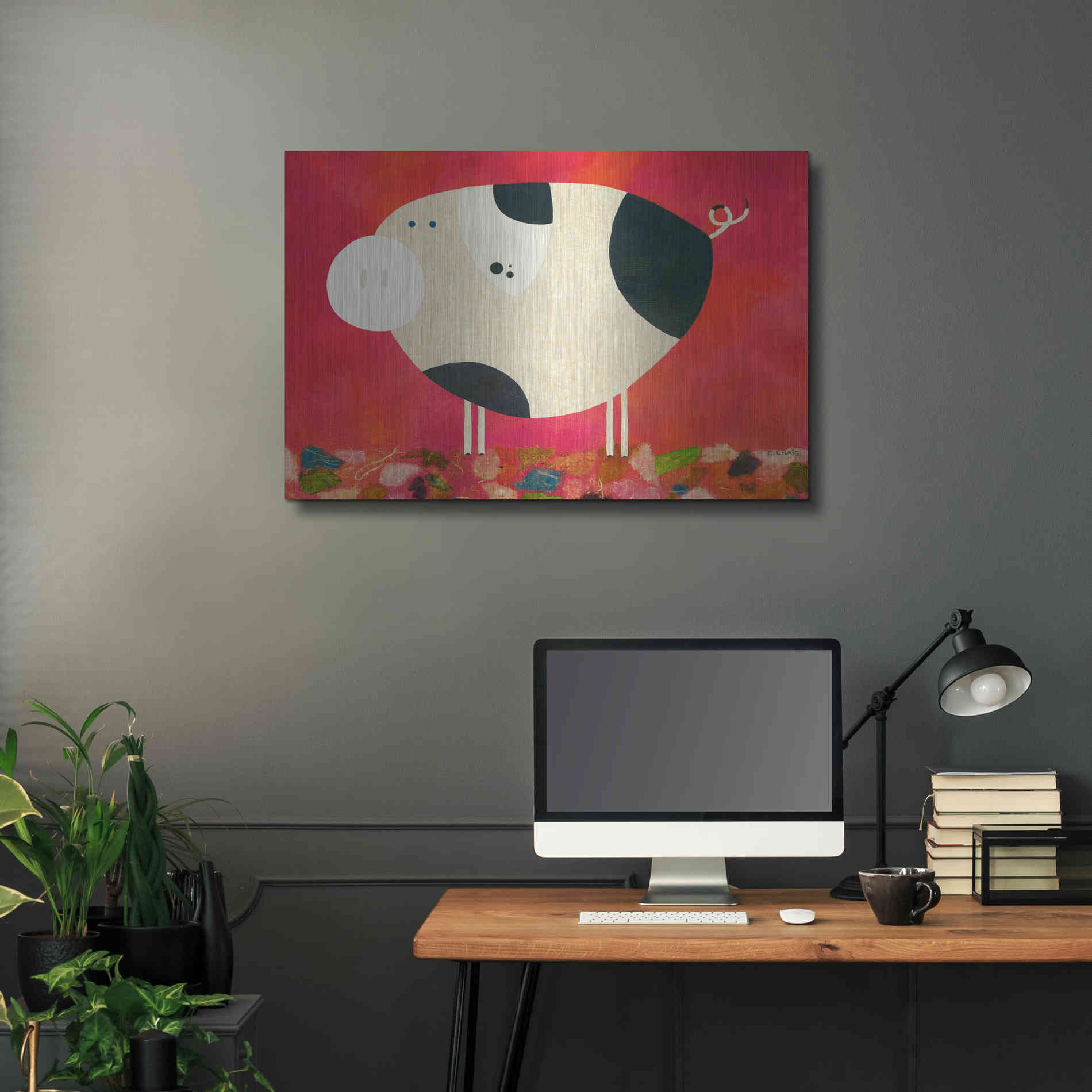 Luxe Metal Art 'Pig Newton Reverse by Casey Craig Metal Wall Art,36x24