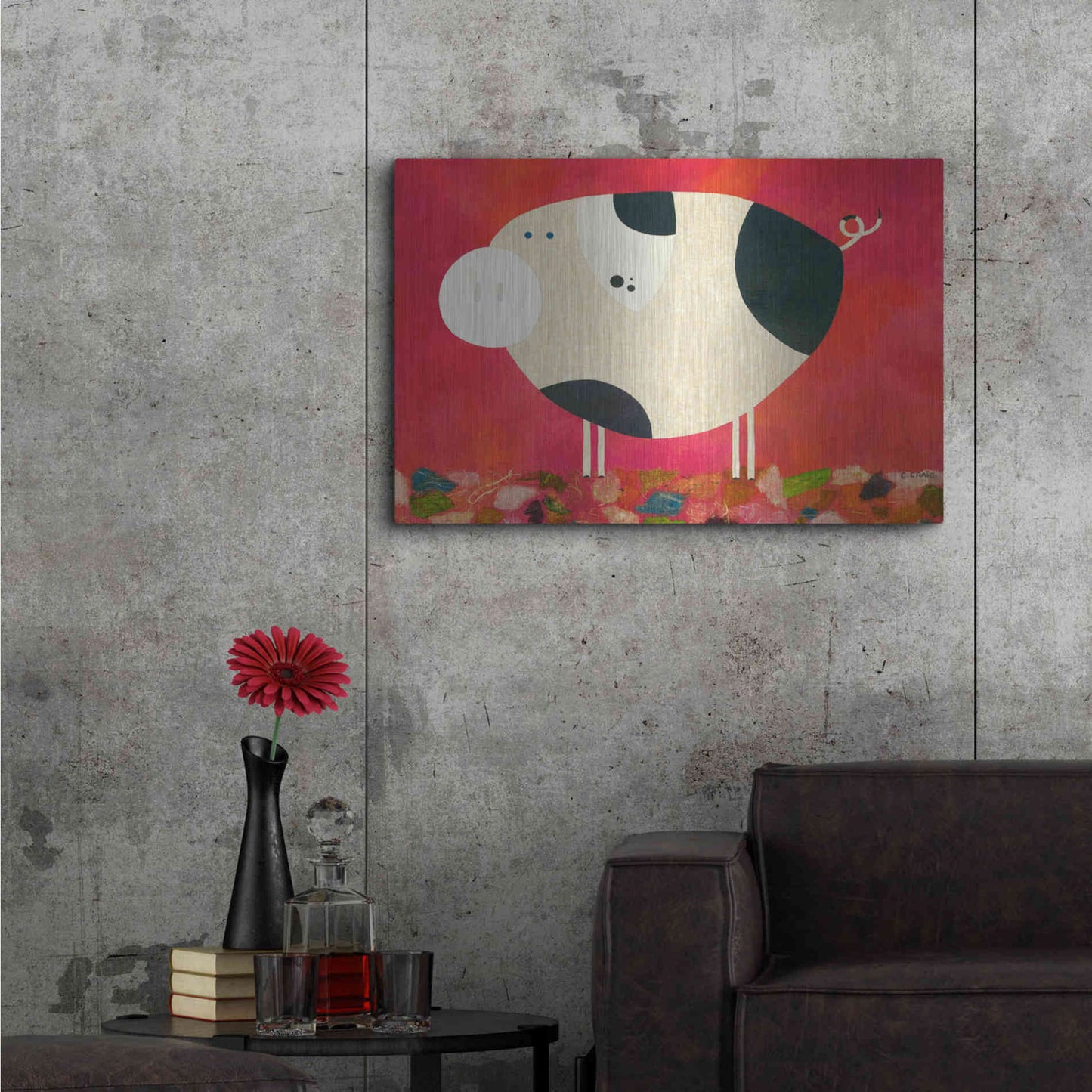 Luxe Metal Art 'Pig Newton Reverse by Casey Craig Metal Wall Art,36x24