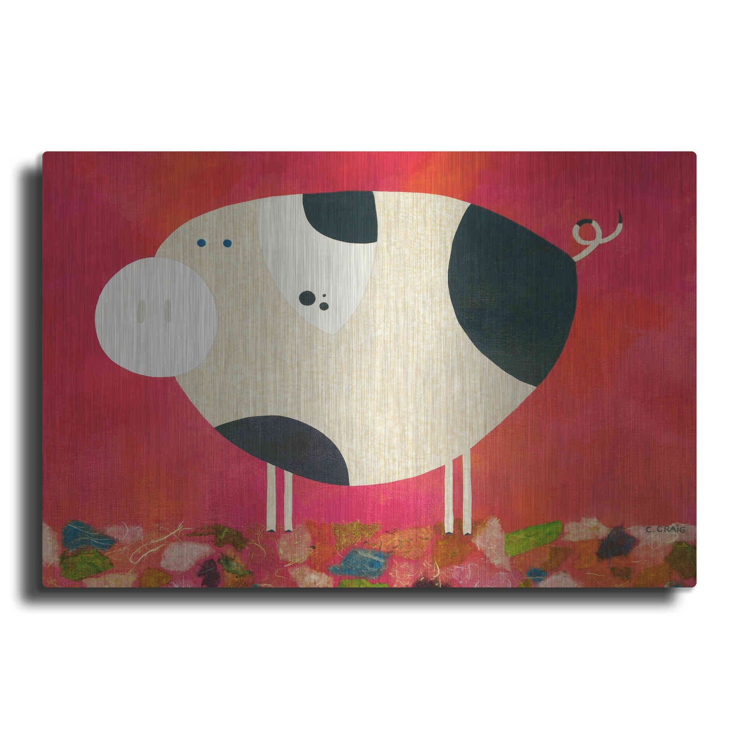 Luxe Metal Art 'Pig Newton Reverse by Casey Craig Metal Wall Art